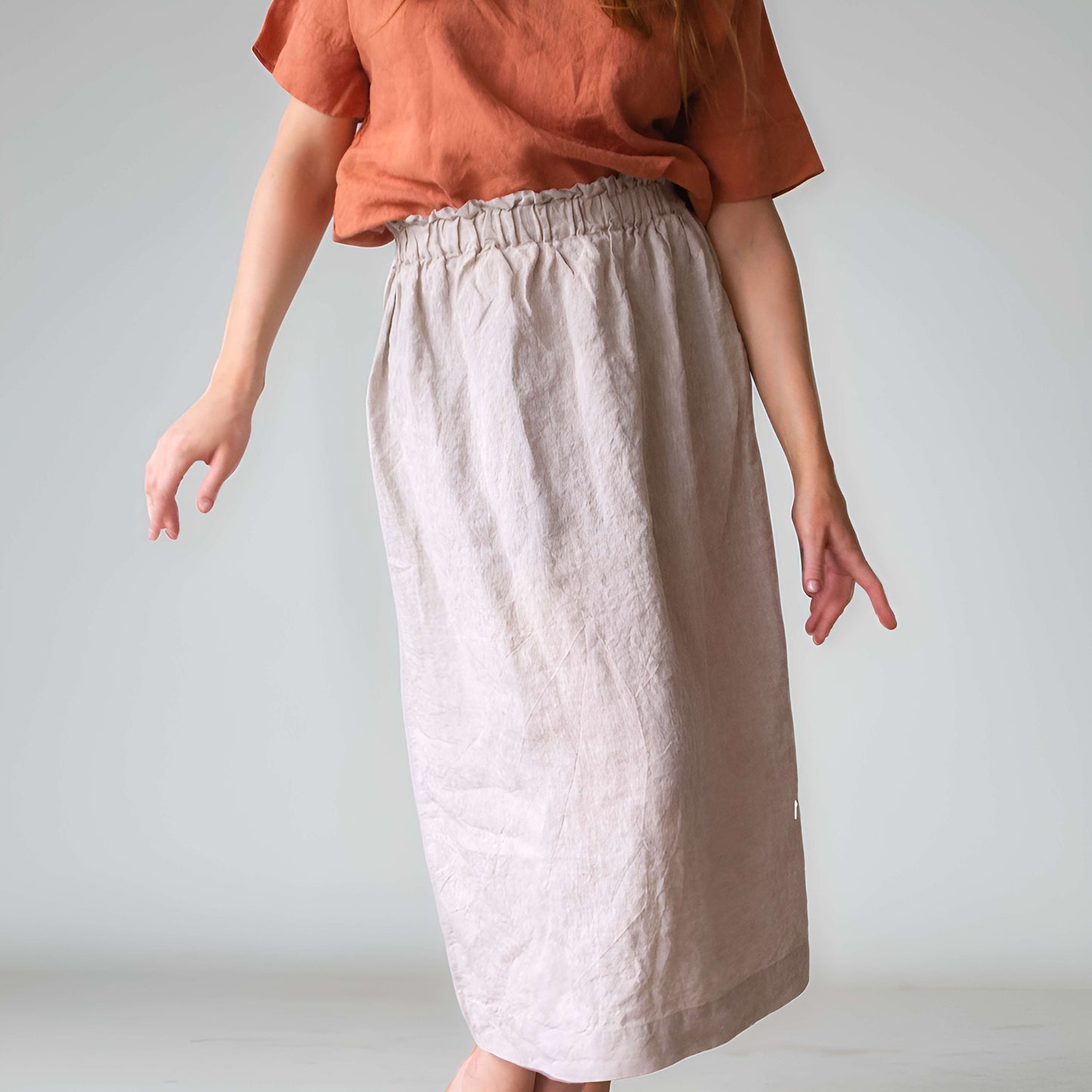 A-Line Boho Linen Midi Skirt AVIGNON for Women