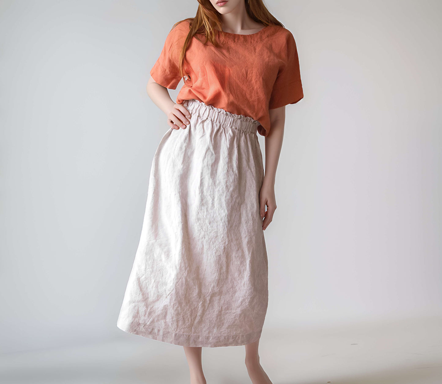 A-Line Boho Linen Midi Skirt AVIGNON for Women