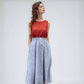 A-Line Linen Midi Skirt BORDEAUX with Pockets