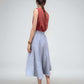 A-Line Linen Midi Skirt BORDEAUX with Pockets