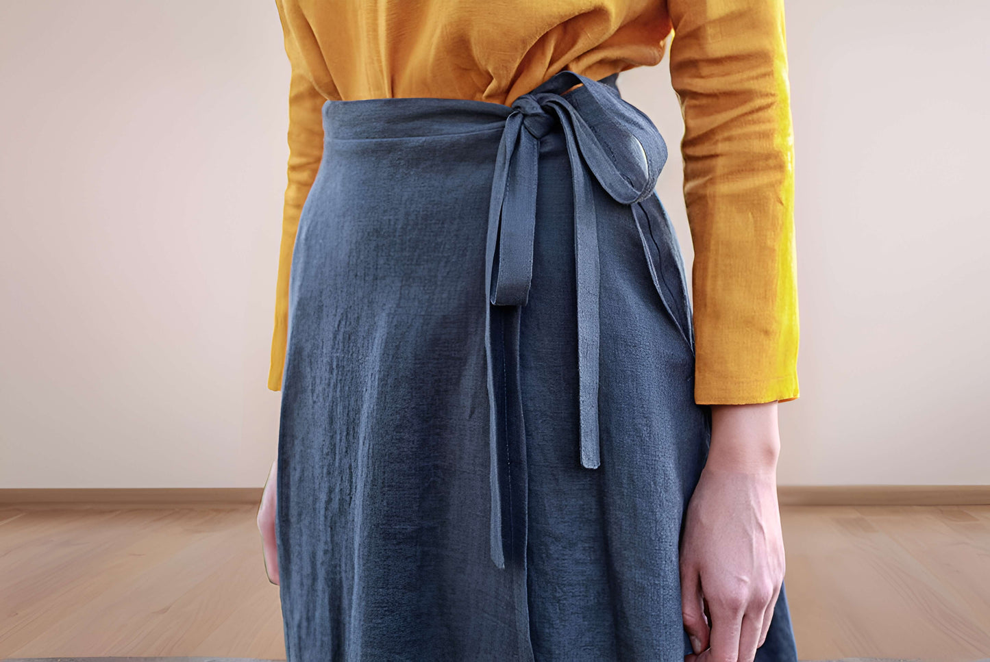 A-Line Linen Wrap Skirt METZ with Belt