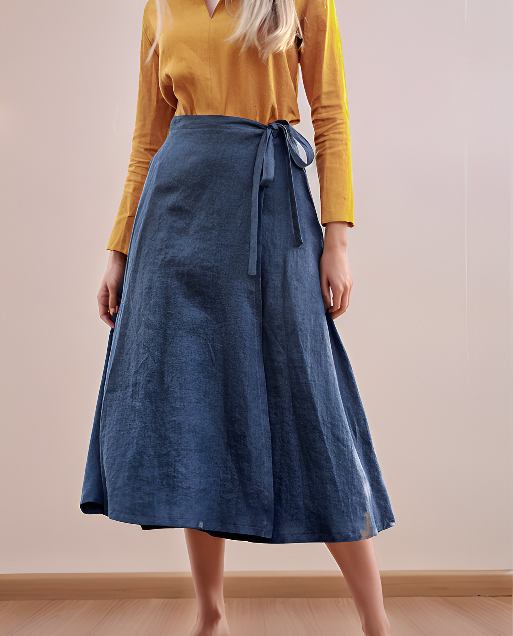 A-Line Linen Wrap Skirt METZ with Belt