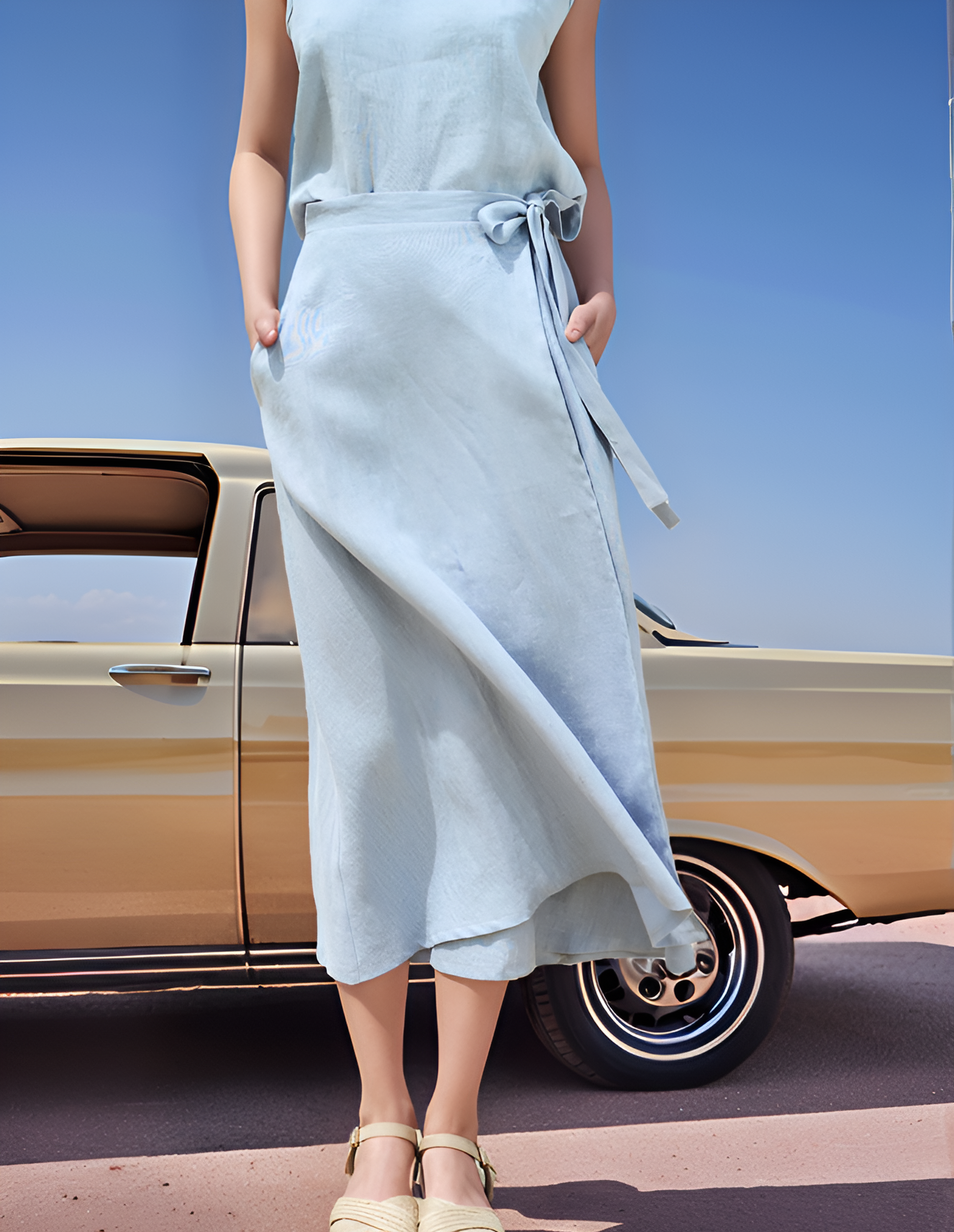 A-Line Linen Wrap Skirt METZ with Belt