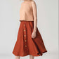 A-Line Linen Midi Skirt ULURU Buttoned High Waist