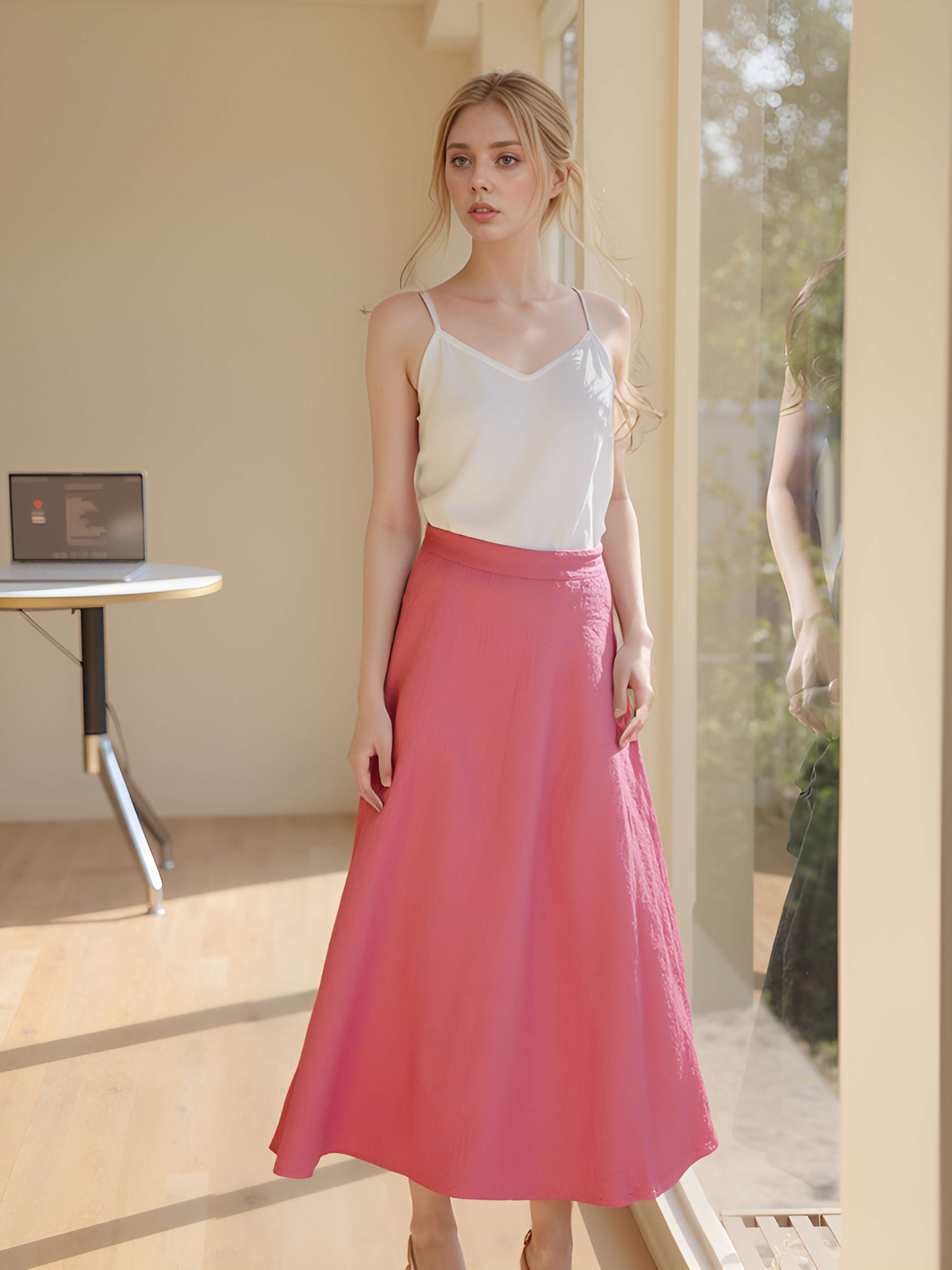 A-Line Maxi Linen Skirt REIMS Bohemian with Zipper