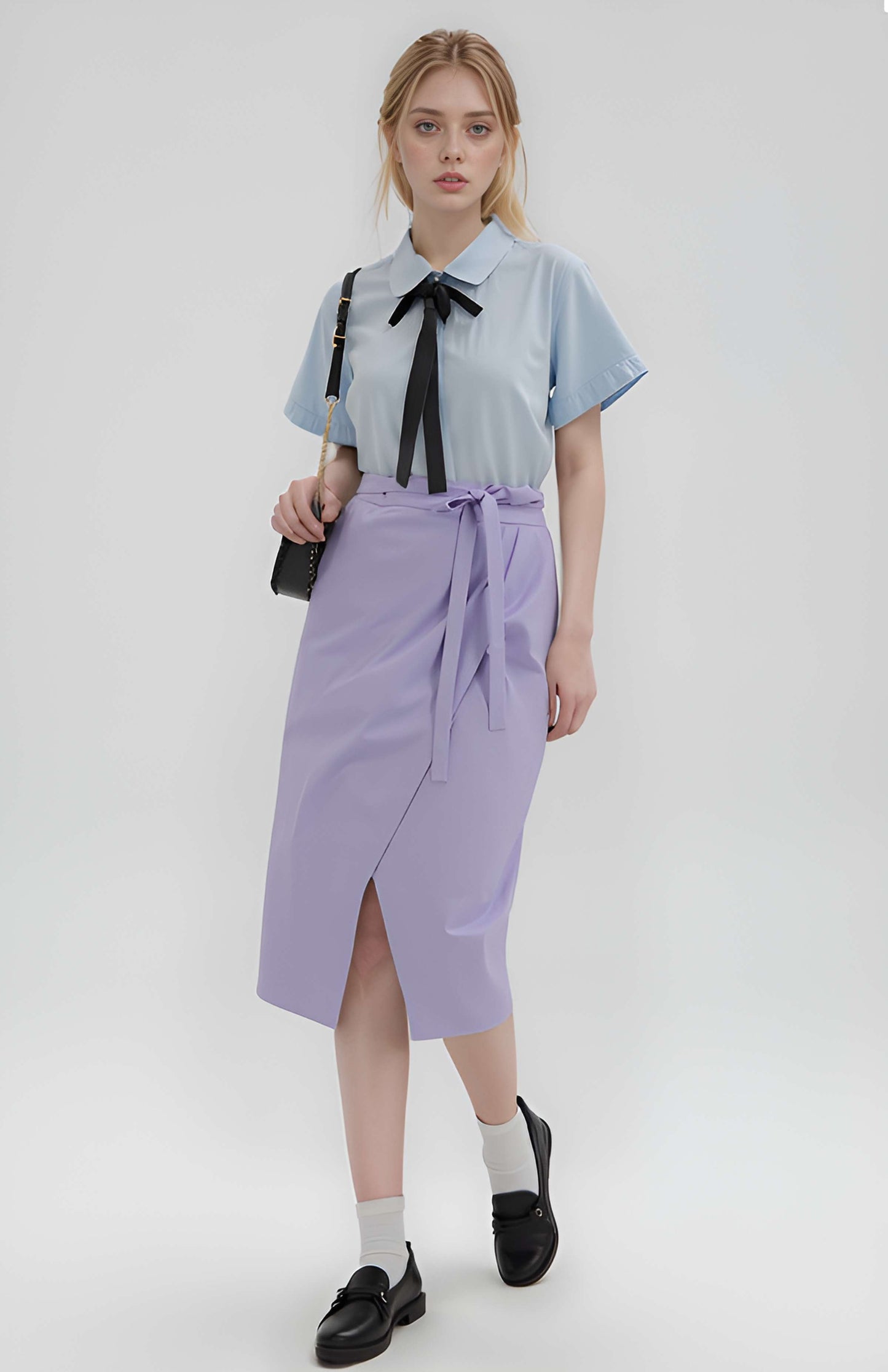 A-Line Wrap Linen Midi Skirt PERPIGNAN Flowy