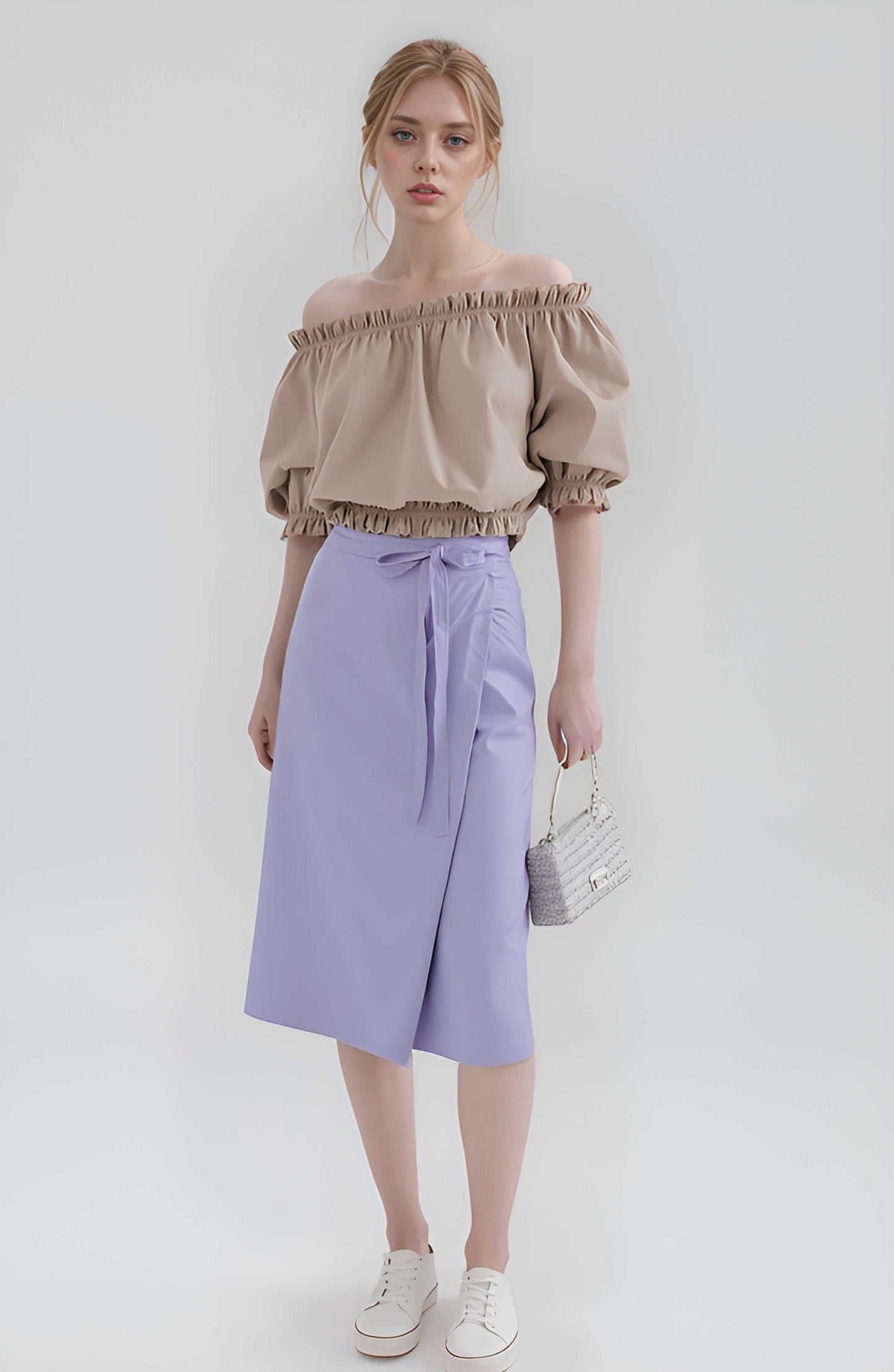 A-Line Wrap Linen Midi Skirt PERPIGNAN Flowy