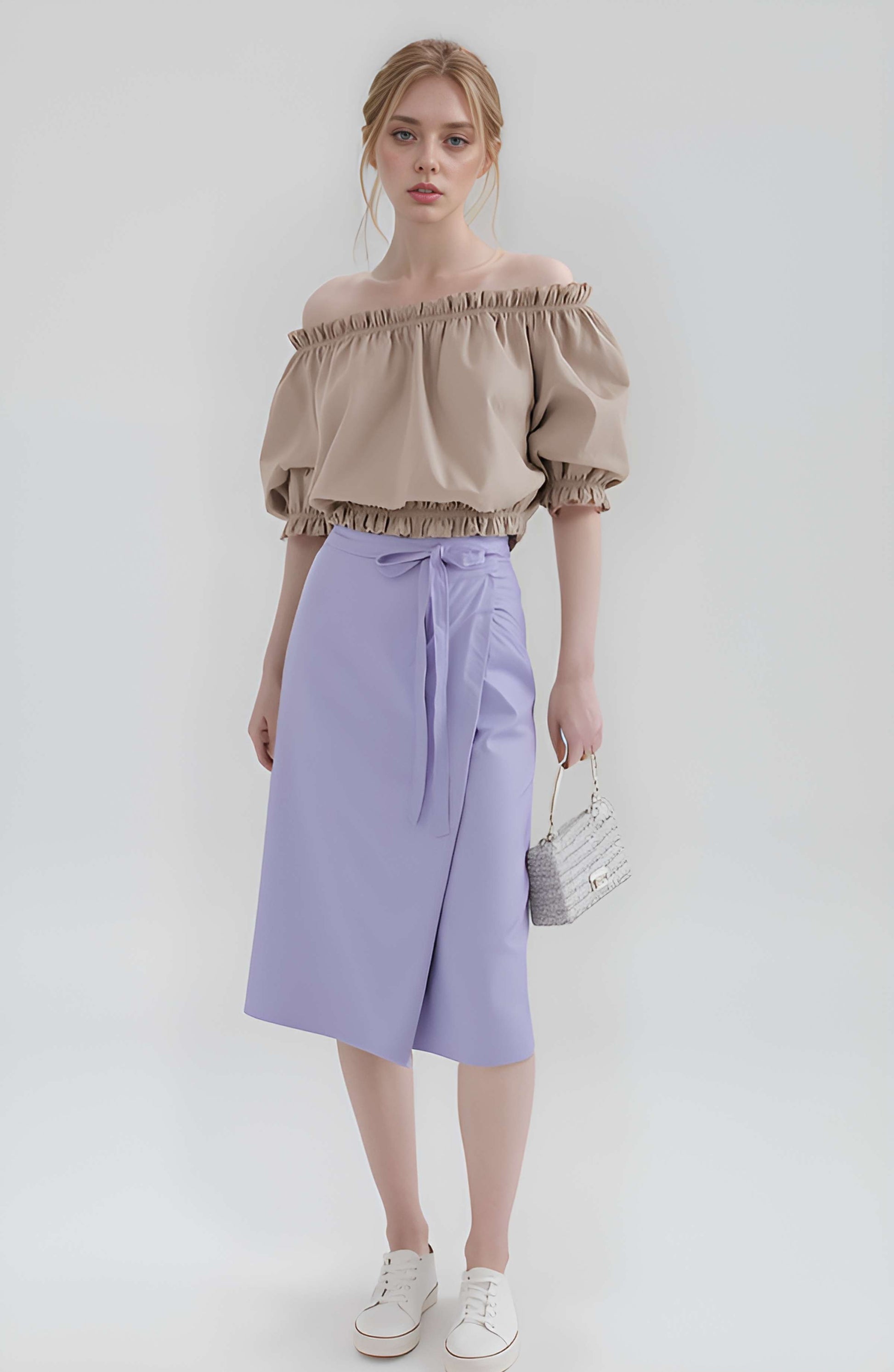 A-Line Wrap Linen Midi Skirt PERPIGNAN Flowy