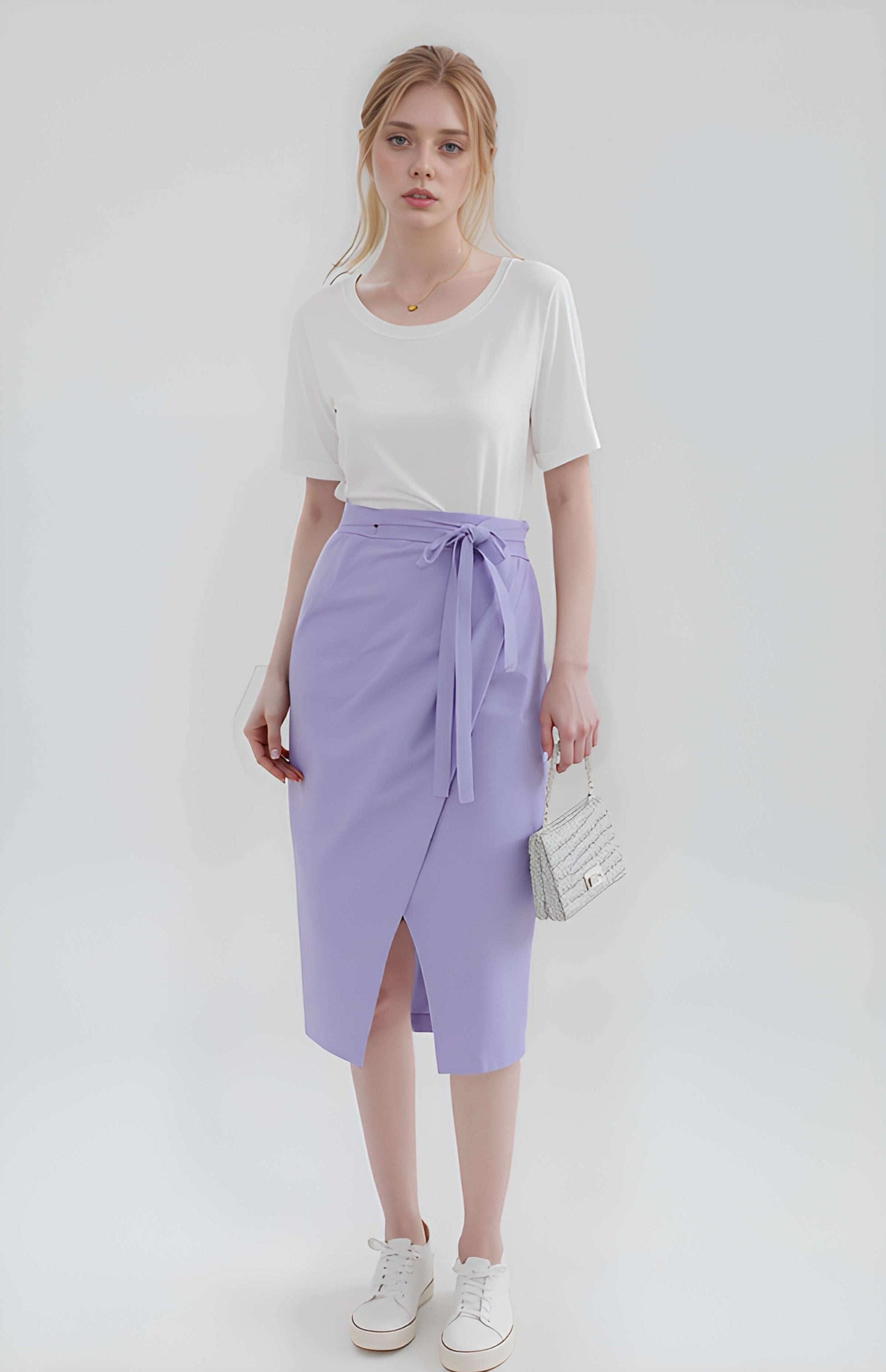 A-Line Wrap Linen Midi Skirt PERPIGNAN Flowy