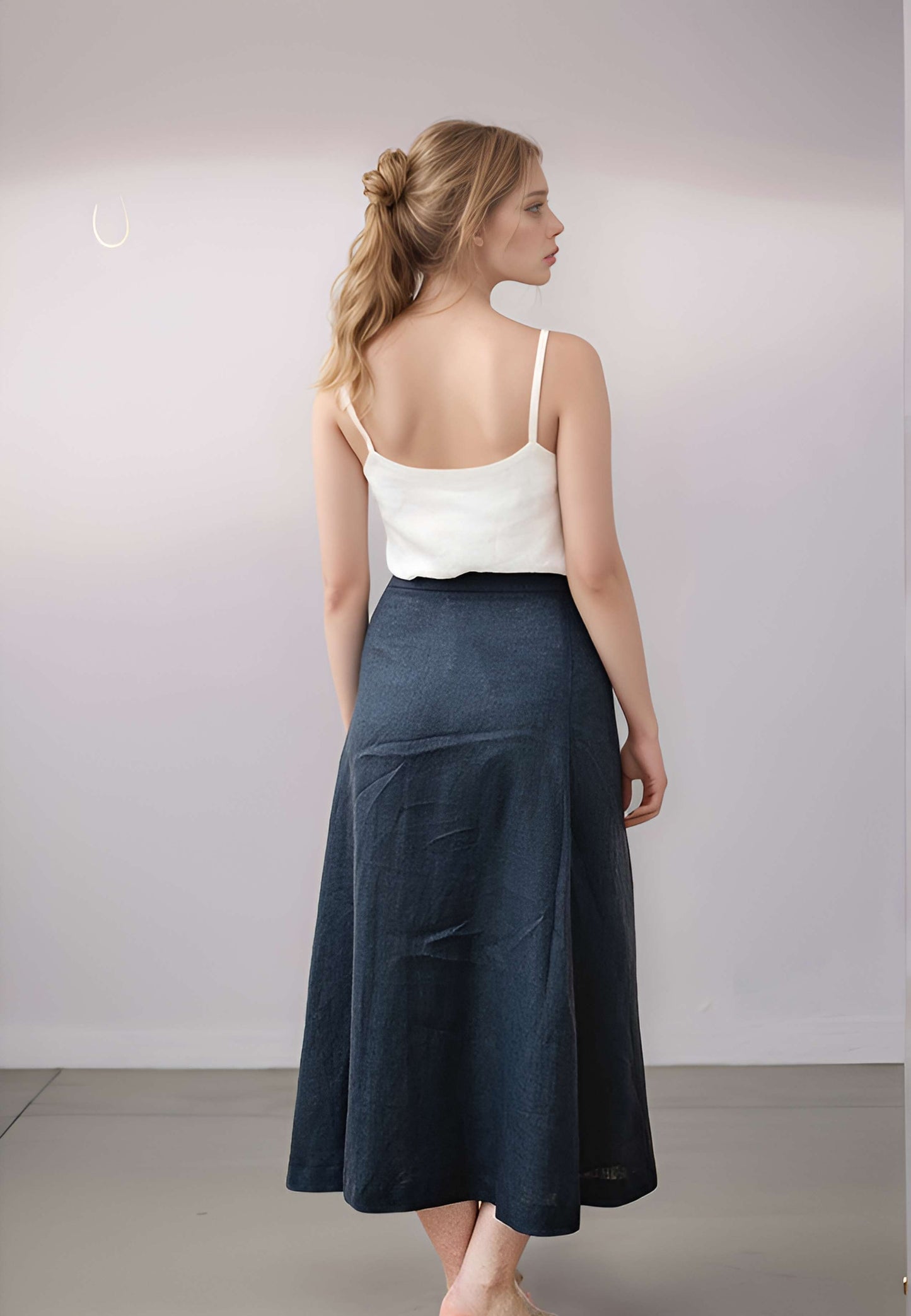 Adjustable Wrap Linen Midi Skirt TOULON High Waist