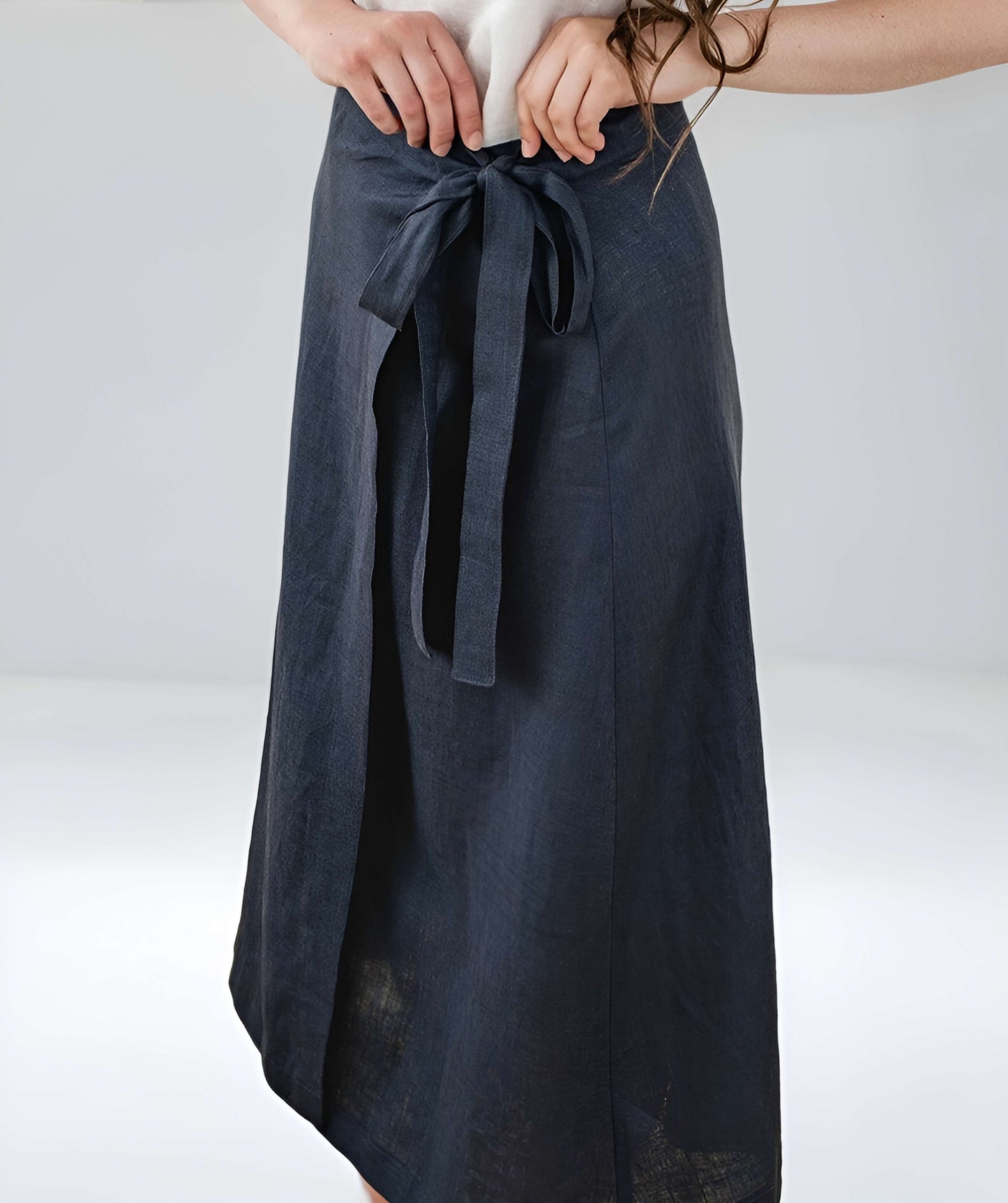 Adjustable Wrap Linen Midi Skirt TOULON High Waist
