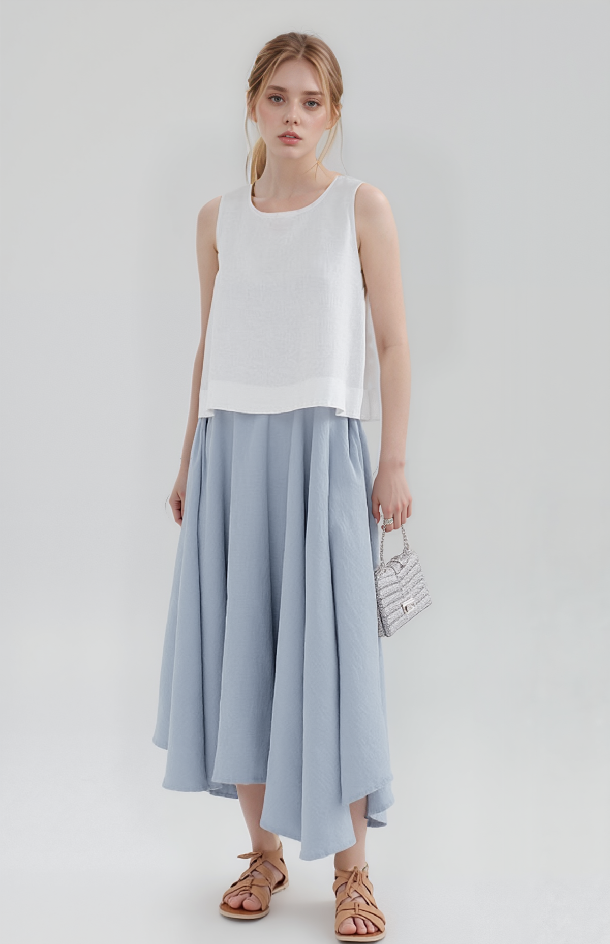 Asymmetrical Linen Skirt GENEVA A-Line Pockets