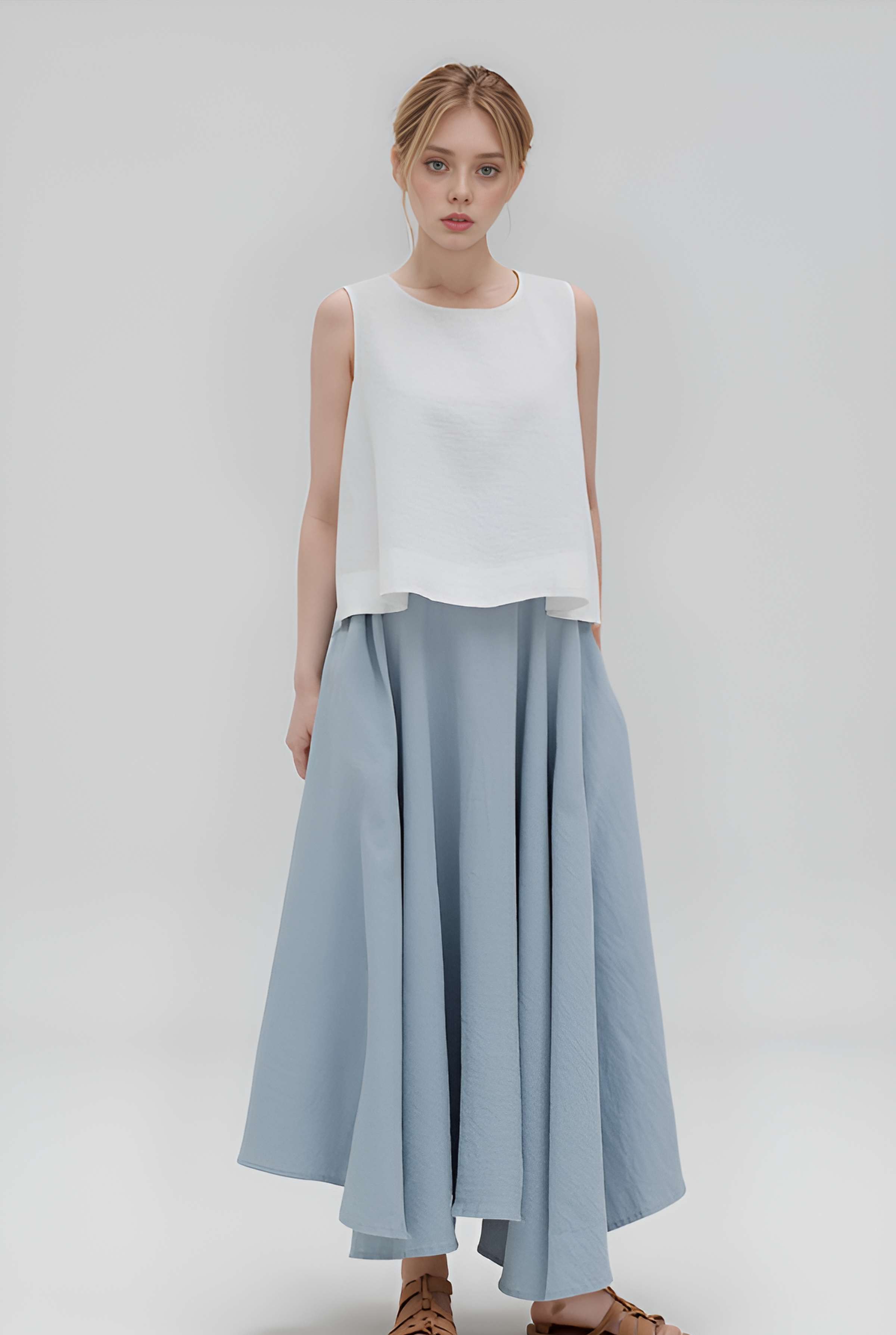 Asymmetrical Linen Skirt GENEVA A-Line Pockets