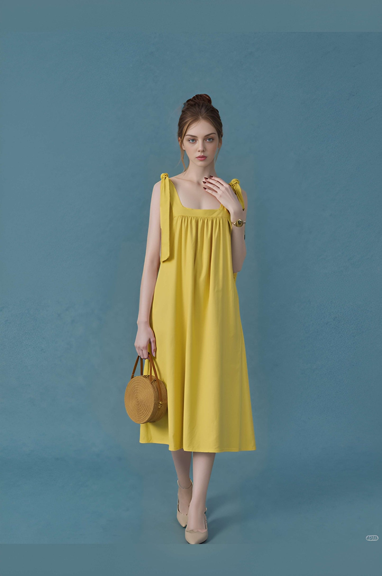 Backless Linen Maxi Slip Dress AVIGNON Wide Straps