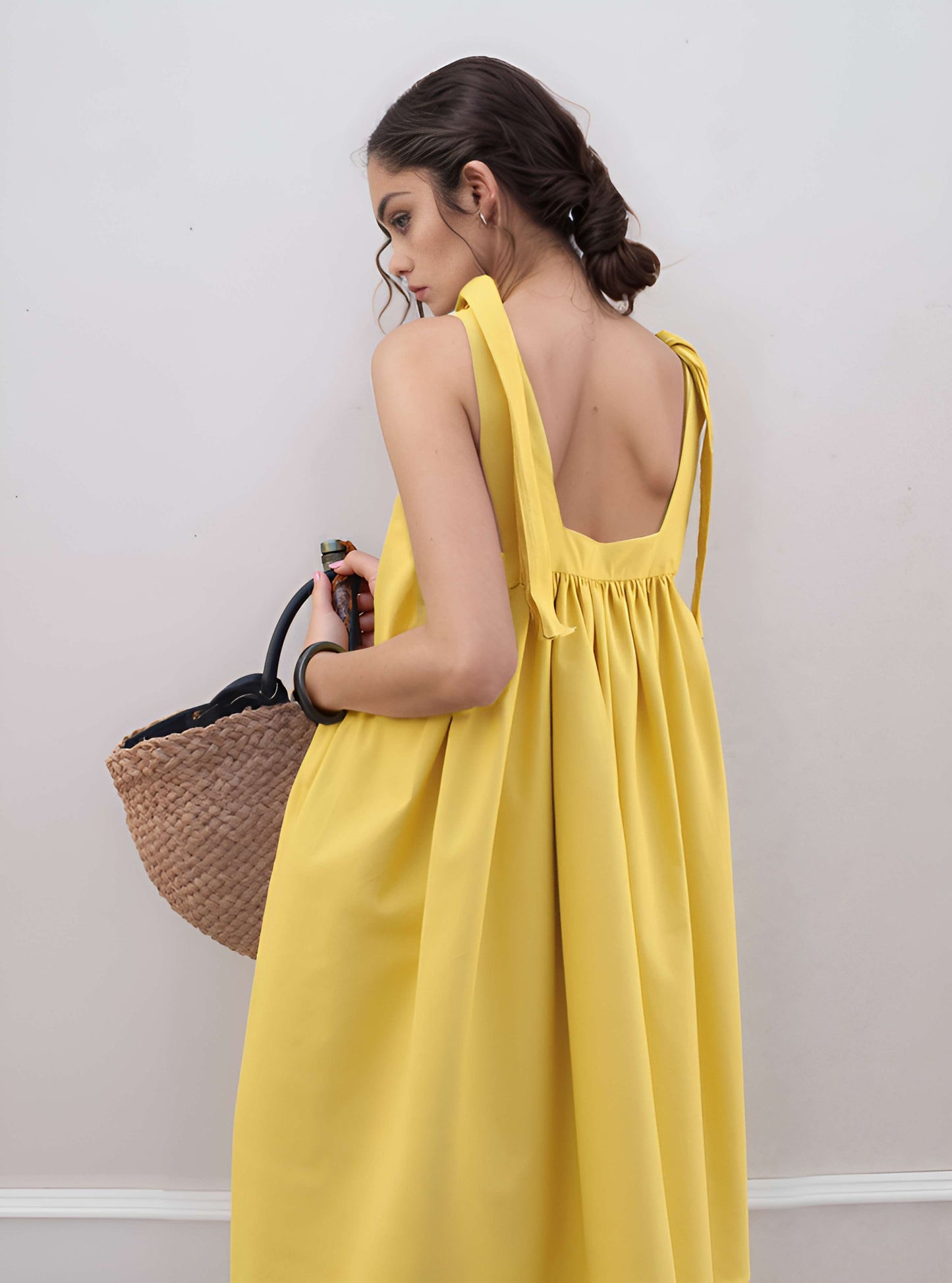 Backless Linen Maxi Slip Dress AVIGNON Wide Straps