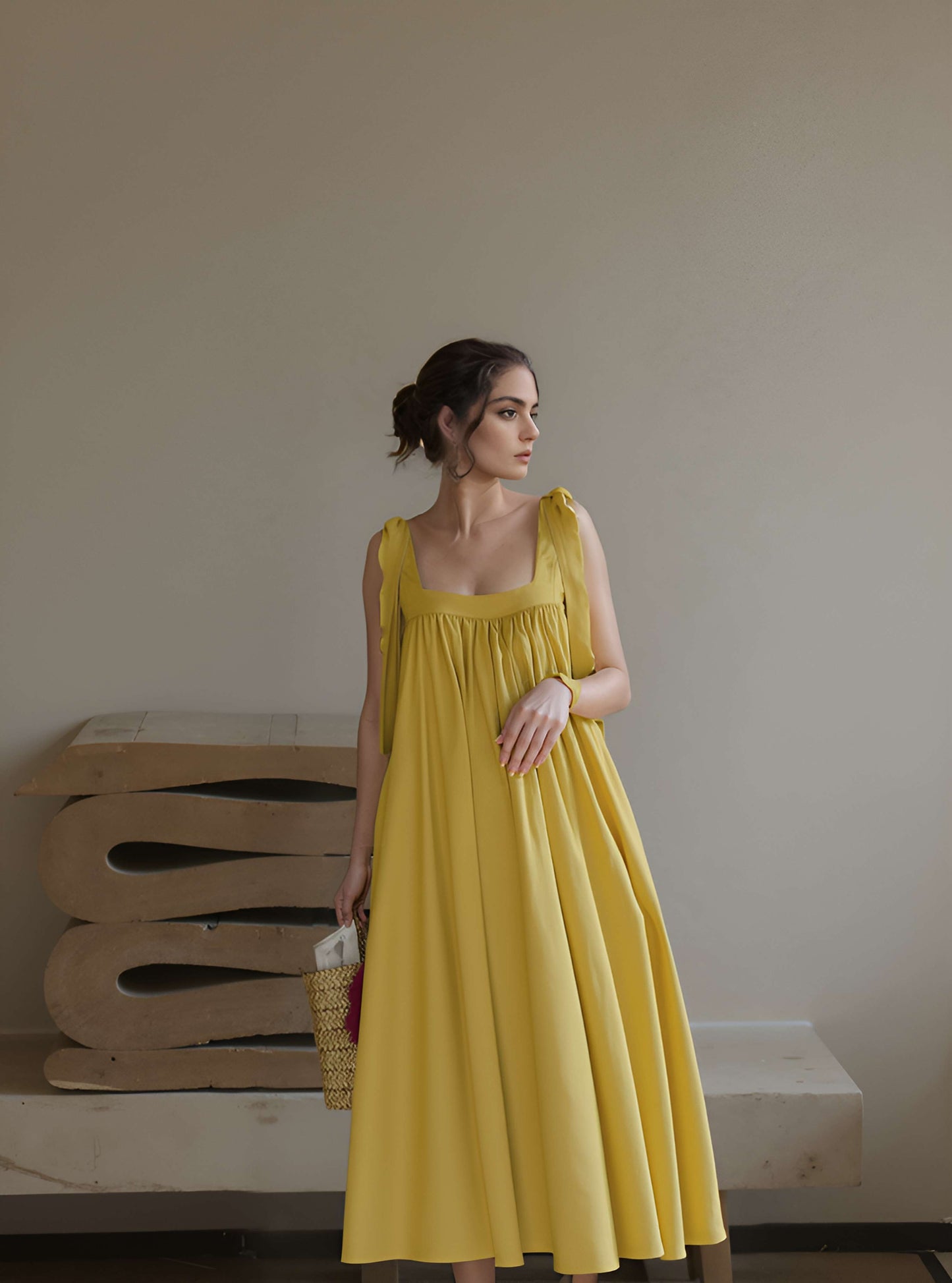 Backless Linen Maxi Slip Dress AVIGNON Wide Straps