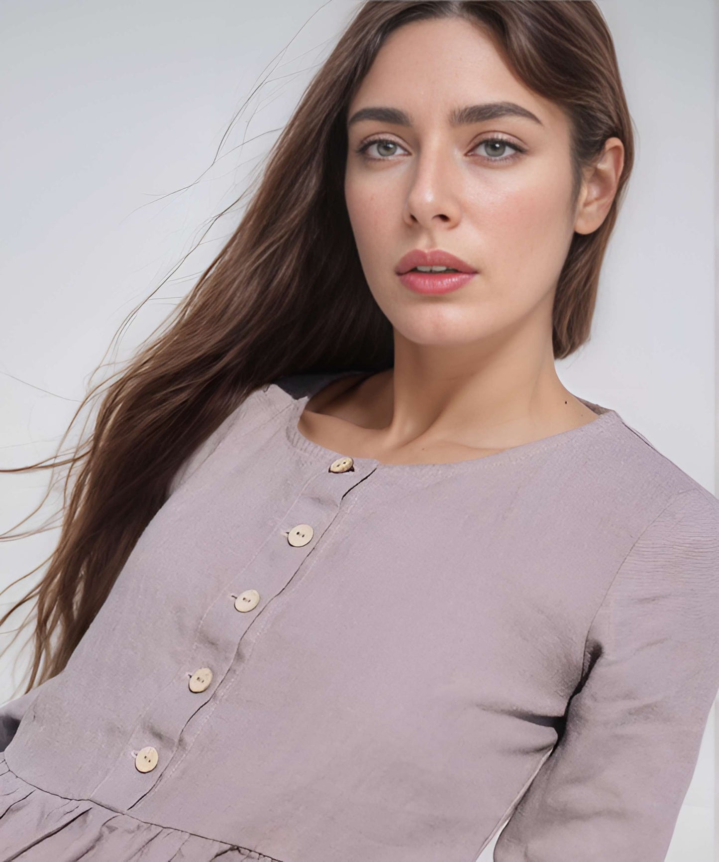 Beige Bow Detail Linen A-Line Dress ROUEN for Everyday