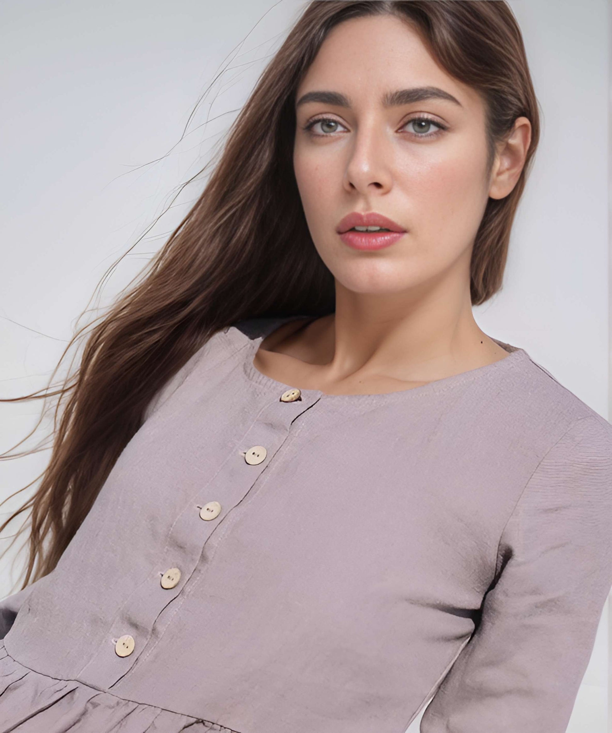 Beige Bow Detail Linen A-Line Dress ROUEN for Everyday