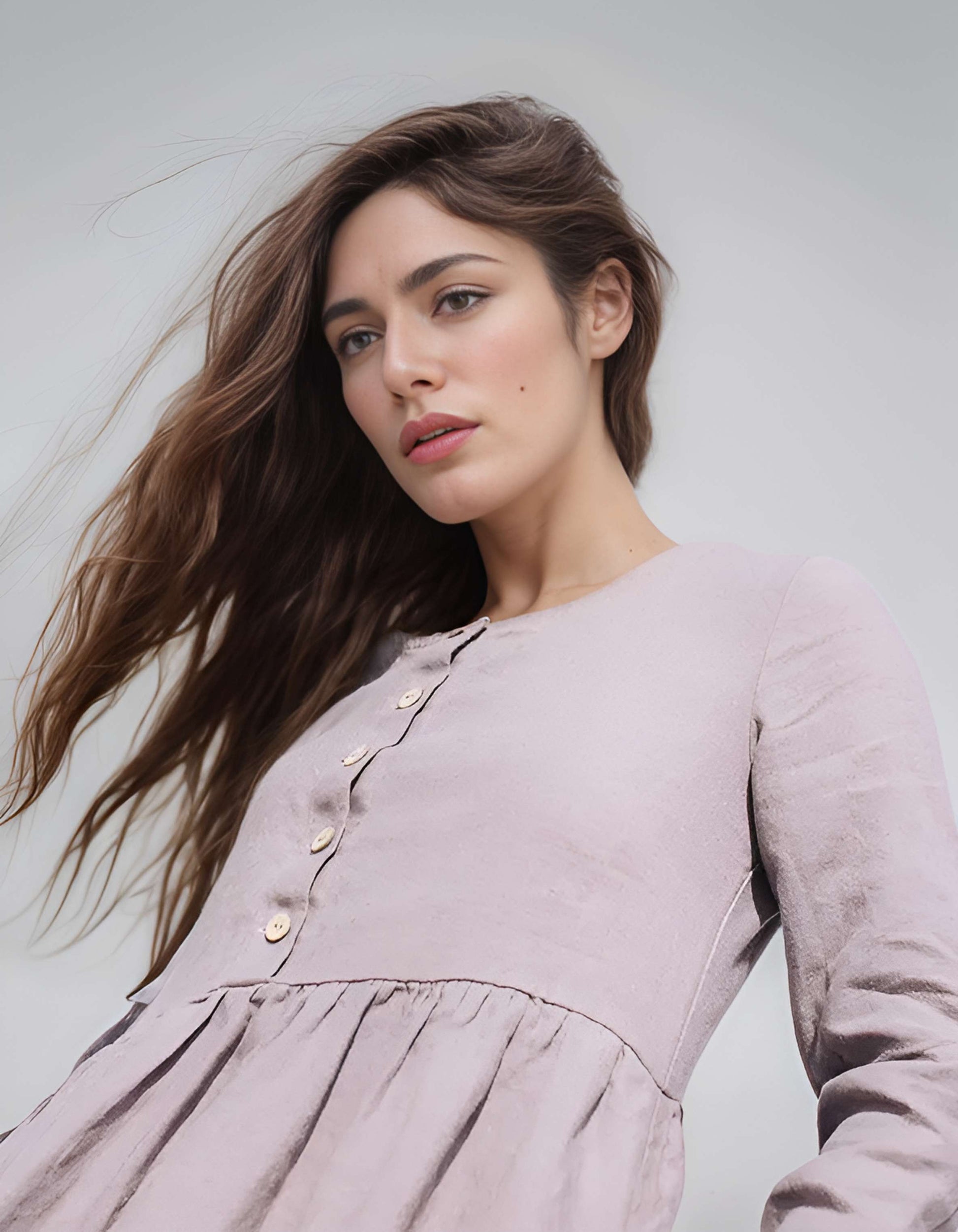 Beige Bow Detail Linen A-Line Dress ROUEN for Everyday