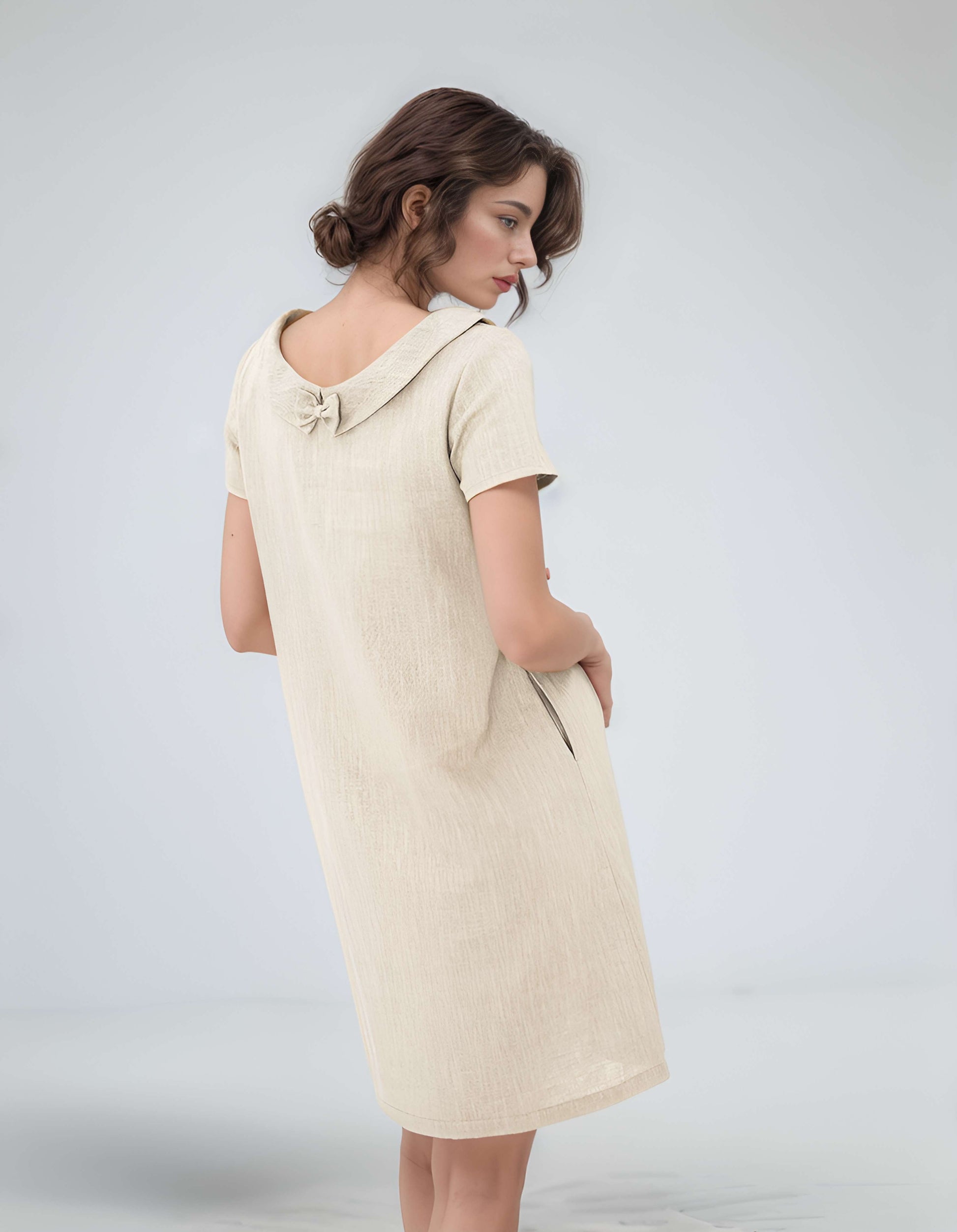 Beige Ribbon Back Linen Dress ANGERS for Summer