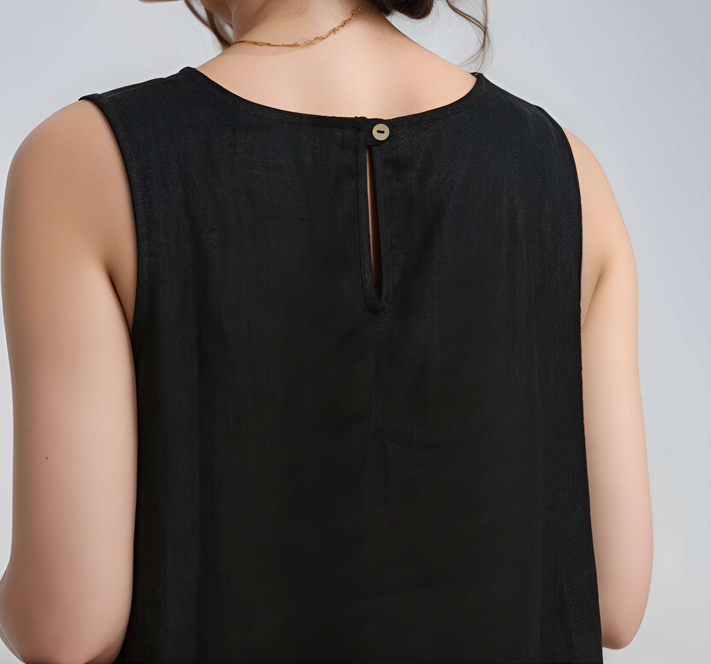 Black High-Low Hem Linen Midi Dress AMIENS for Everyday