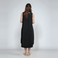 Black High-Low Hem Linen Midi Dress AMIENS for Everyday
