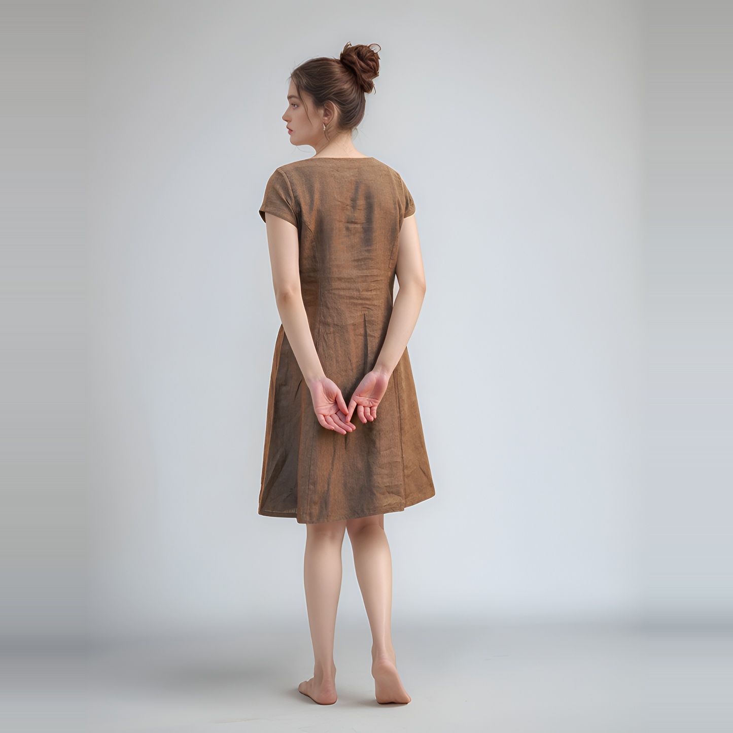 Boat Neck Linen Tunic Dress PERPIGNAN with Cap Sleeves