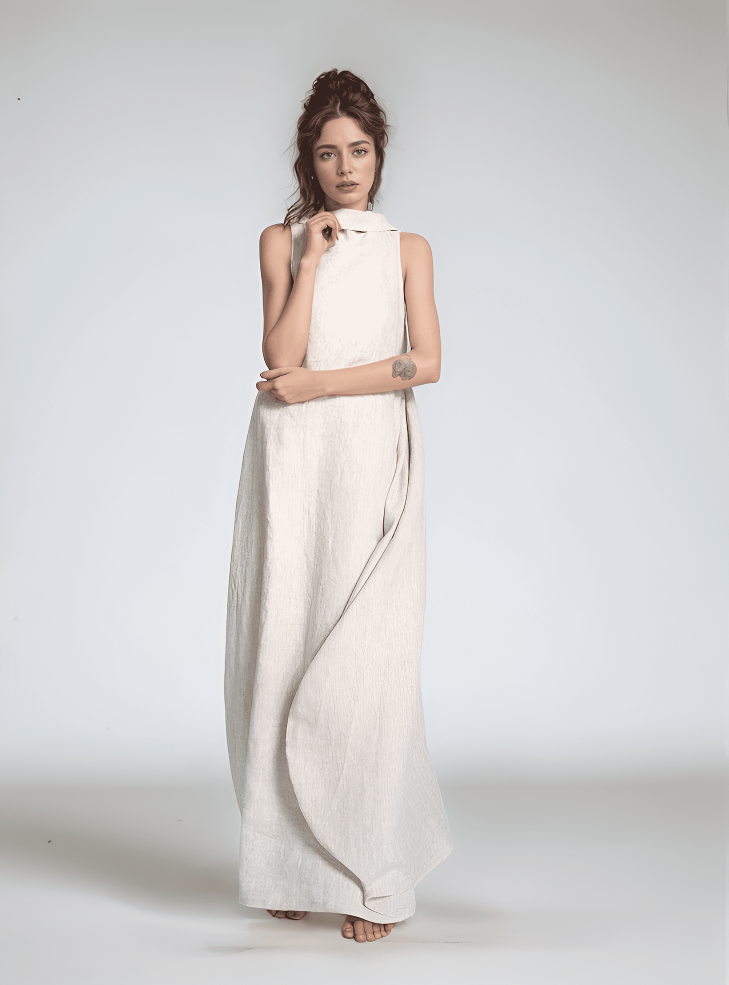 Boho Cocoon Linen Maxi Dress NIMES with High Neck