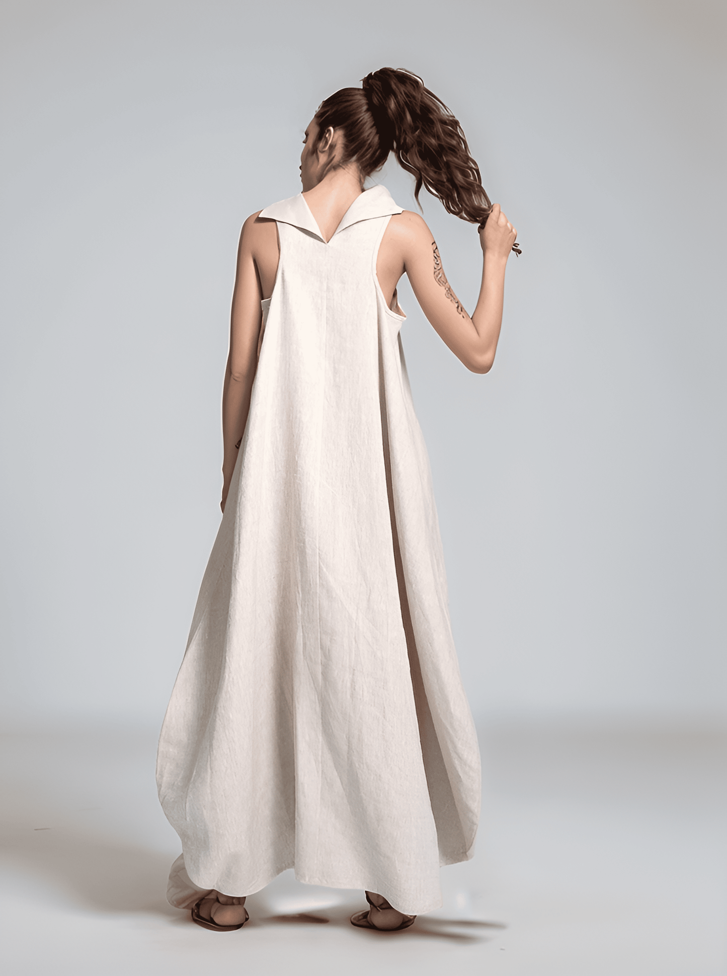 Boho Cocoon Linen Maxi Dress NIMES with High Neck