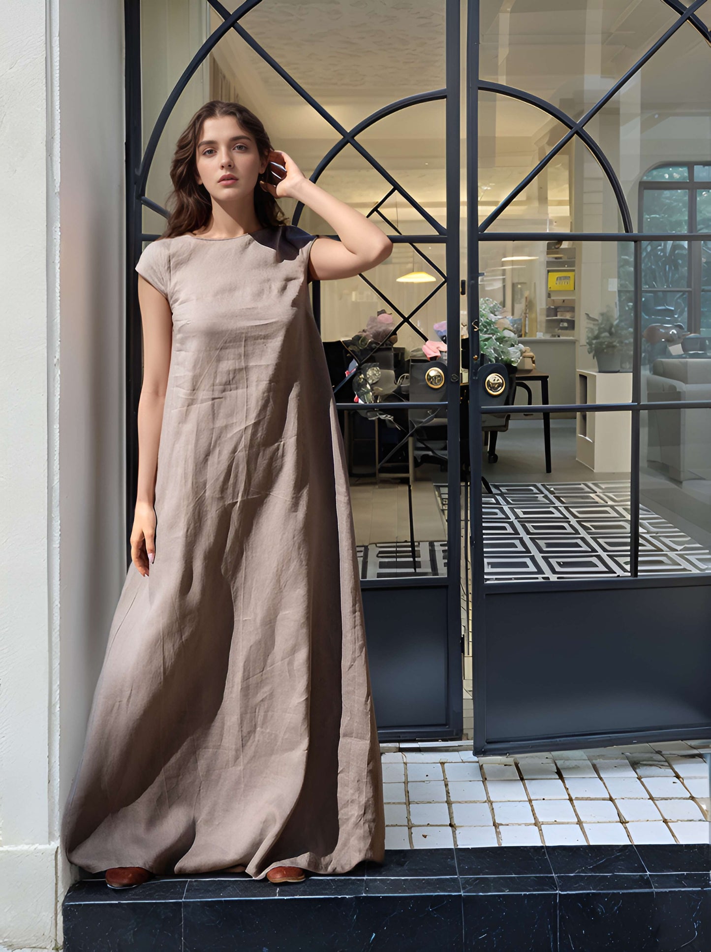 Boho Mustard Linen Maxi Dress MALLORCA Plus Size