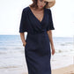 Boho V-Neck Linen Wrap Dress DIJON for Wedding Guest