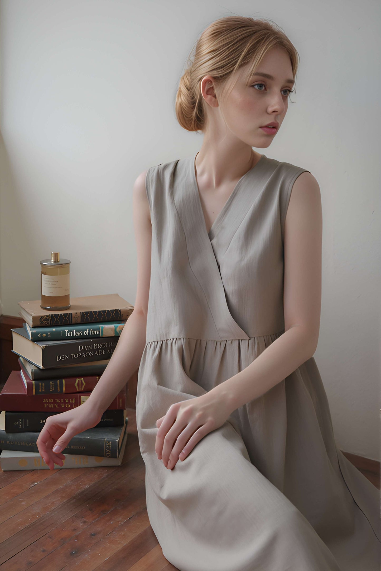 Boho Sleeveless Linen Dress SEDONA V-Neck Pockets