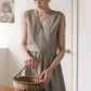 Boho Sleeveless Linen Dress SEDONA V-Neck Pockets