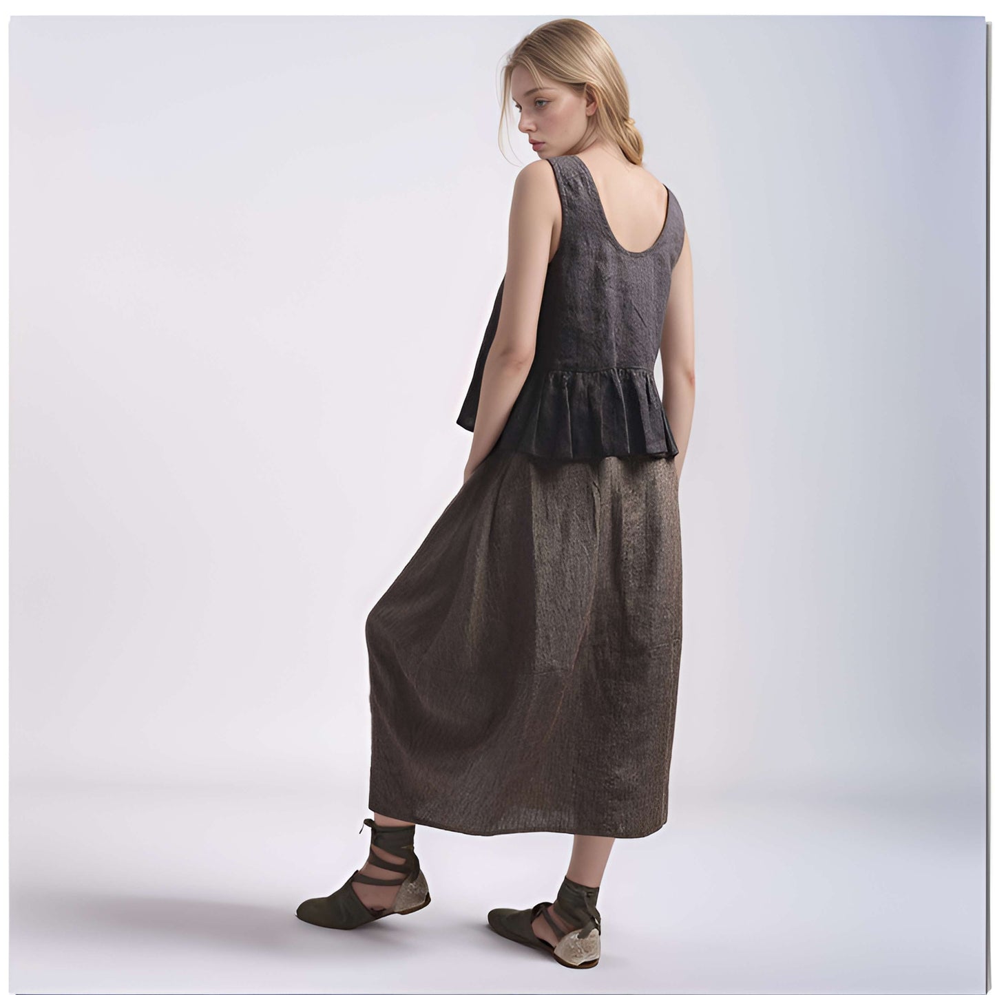 Bubble Linen Maxi Skirt TROYES Wrinkled Flowy