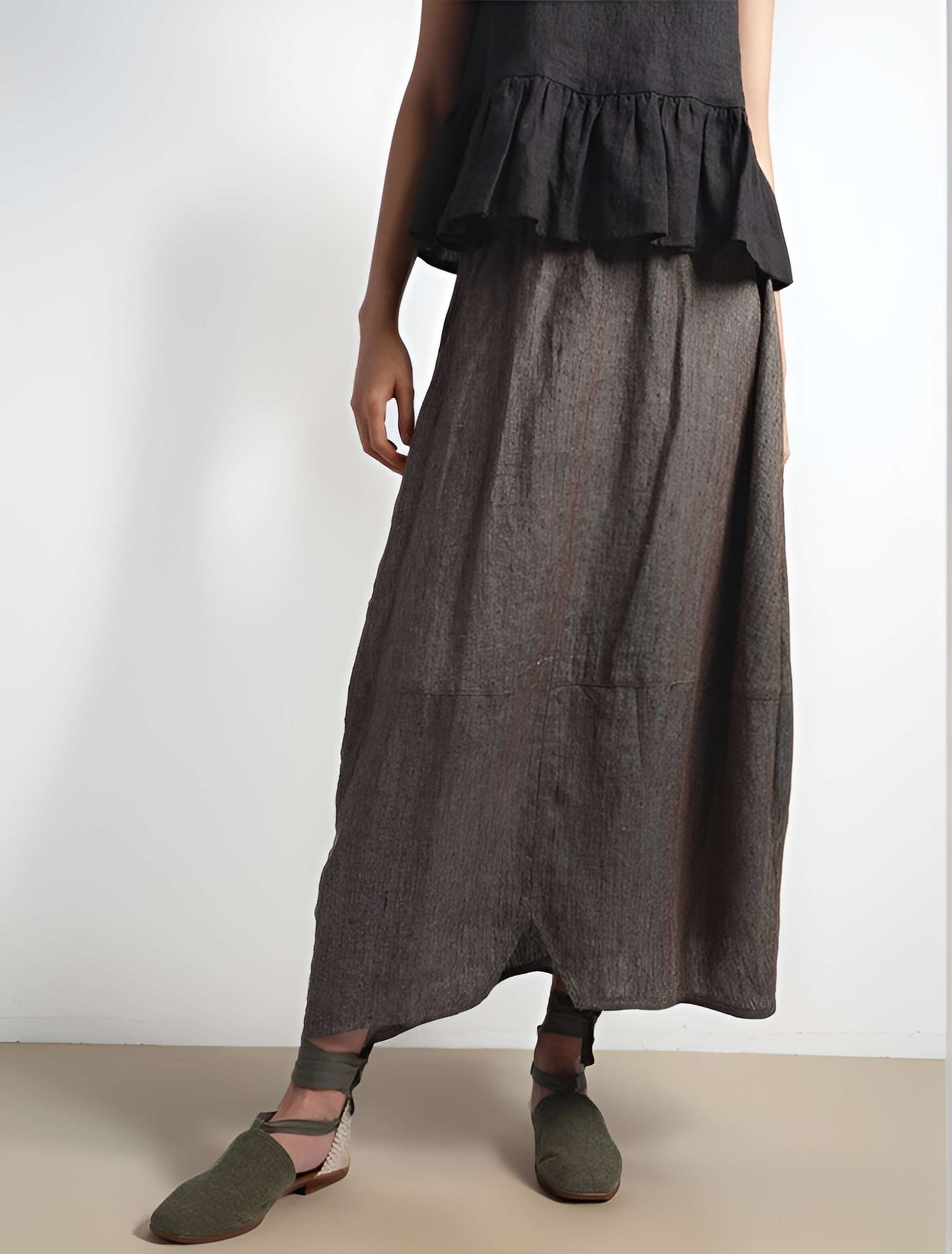 Bubble Linen Maxi Skirt TROYES Wrinkled Flowy