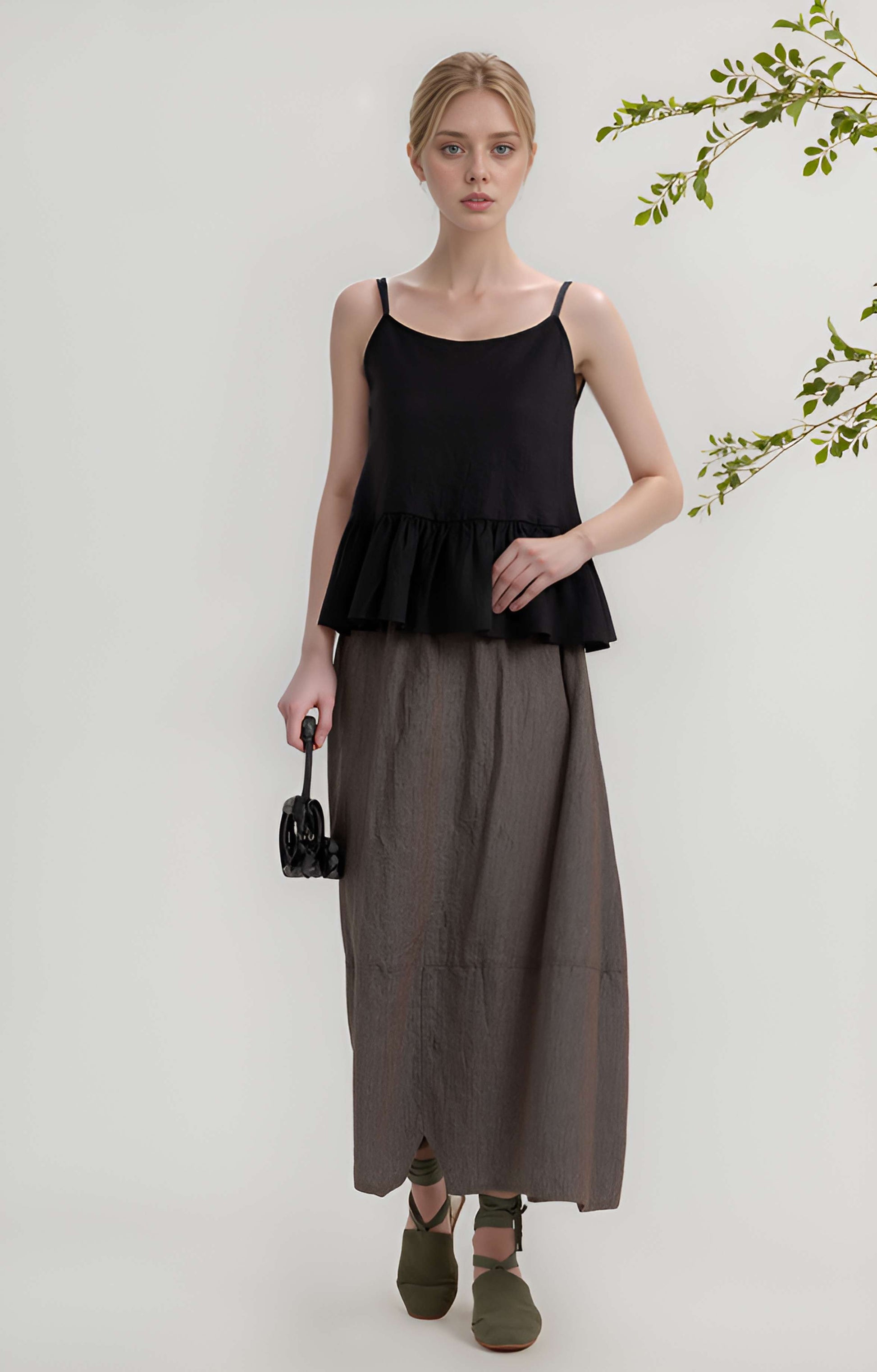 Bubble Linen Maxi Skirt TROYES Wrinkled Flowy