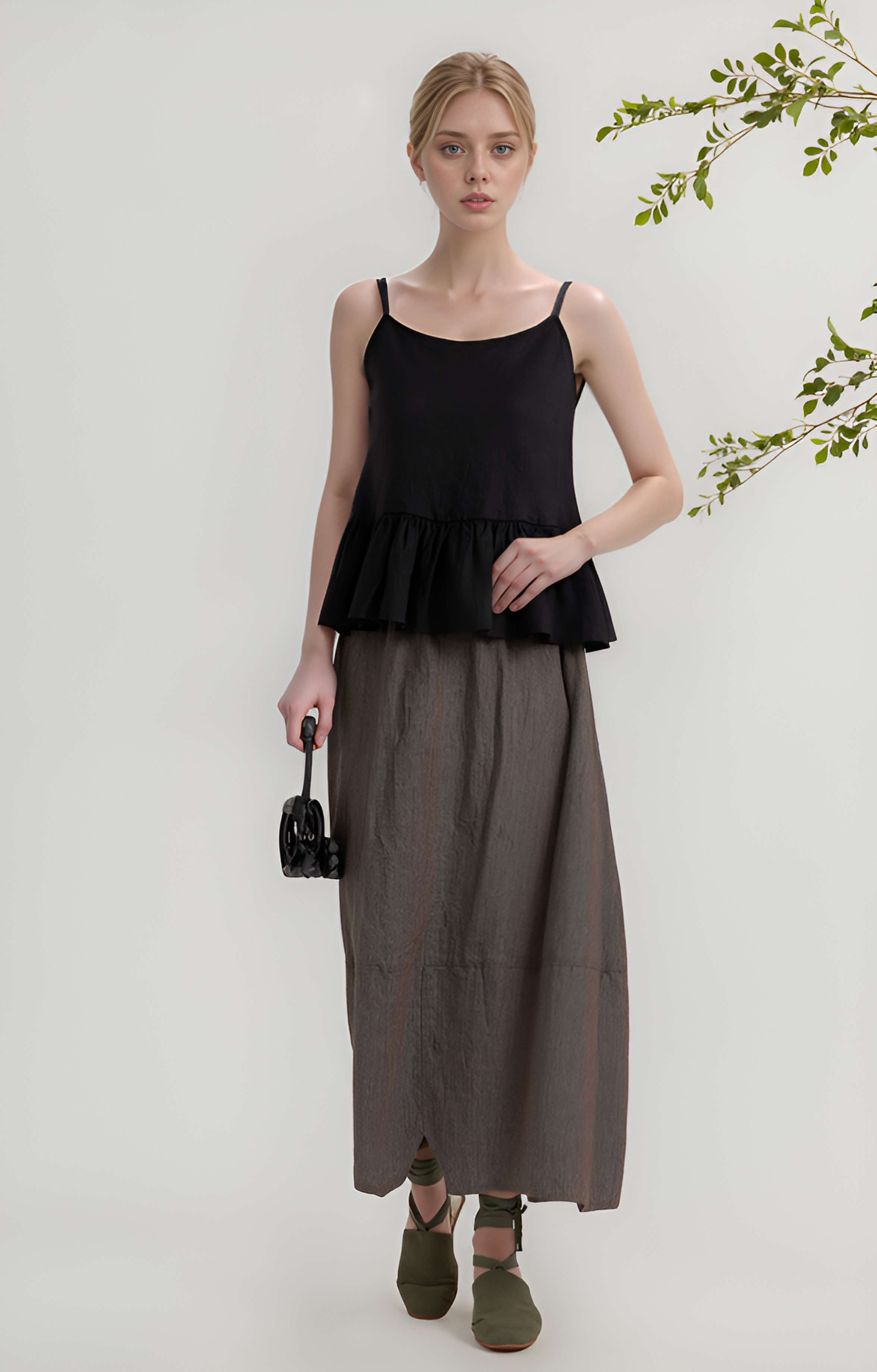 Bubble Linen Maxi Skirt TROYES Wrinkled Flowy