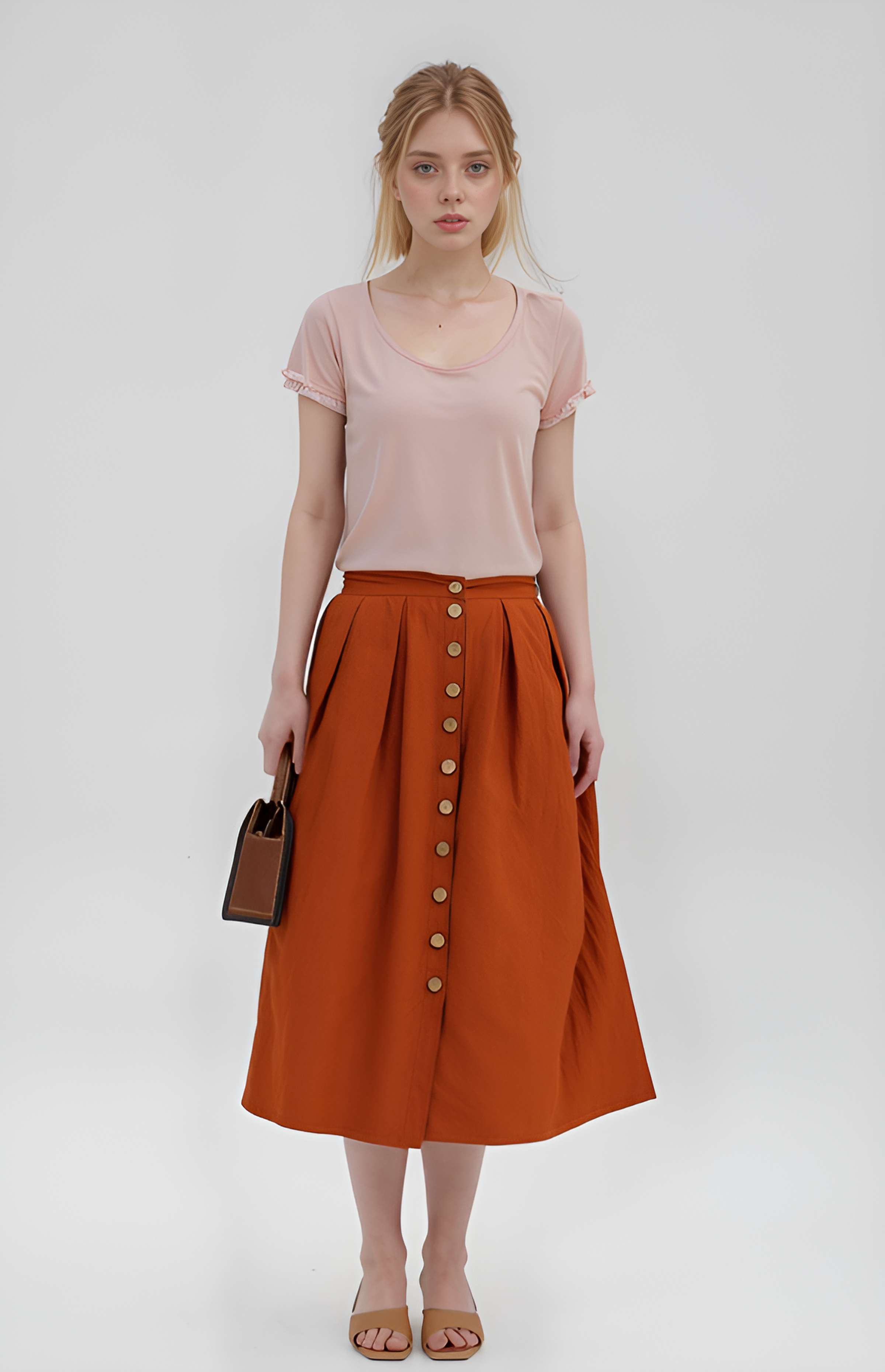 Button Linen Maxi Skirt CALAIS Pleated Flowy