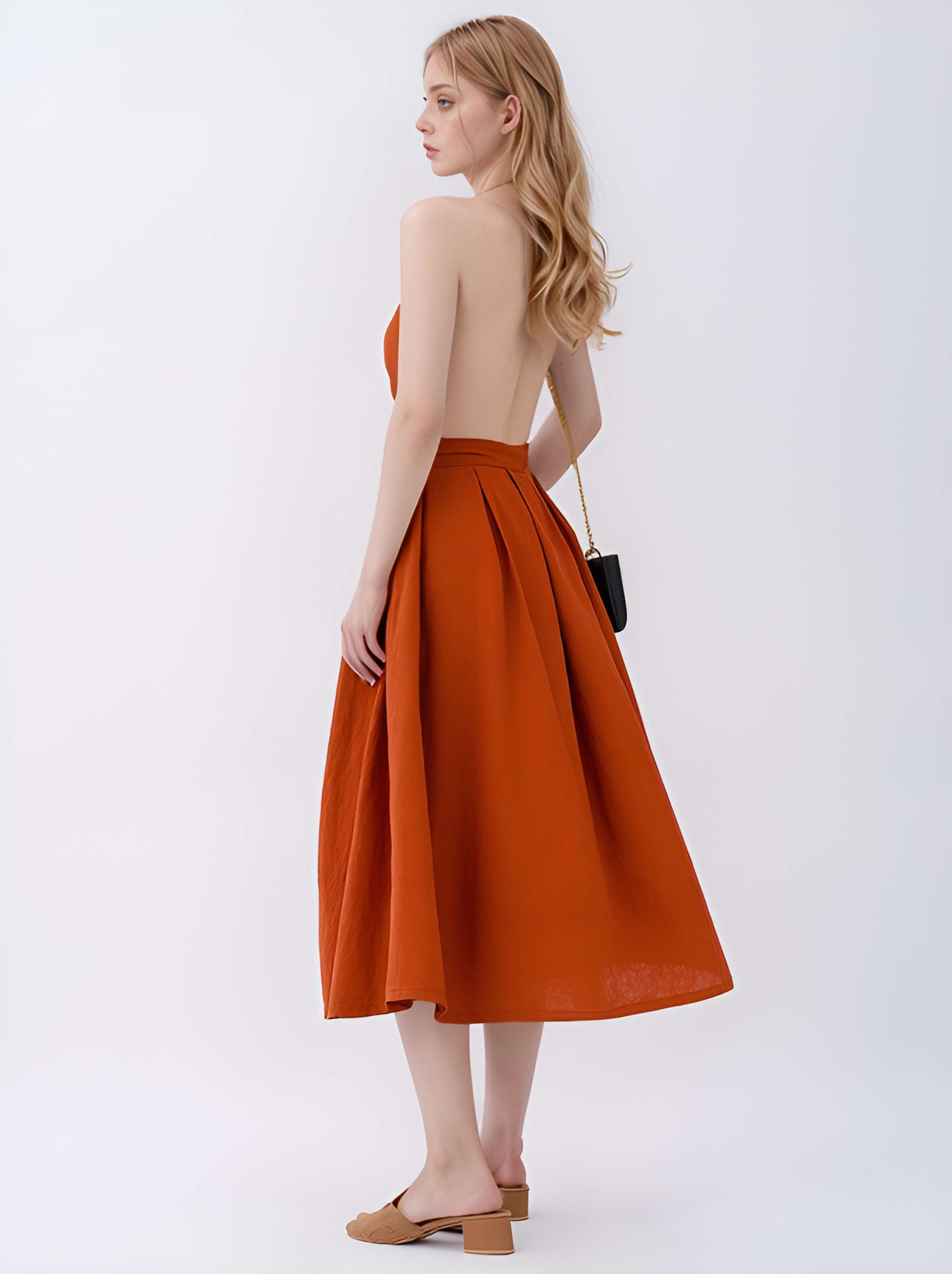 Button Linen Maxi Skirt CALAIS Pleated Flowy