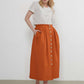 Button Linen Maxi Skirt CALAIS Pleated Flowy