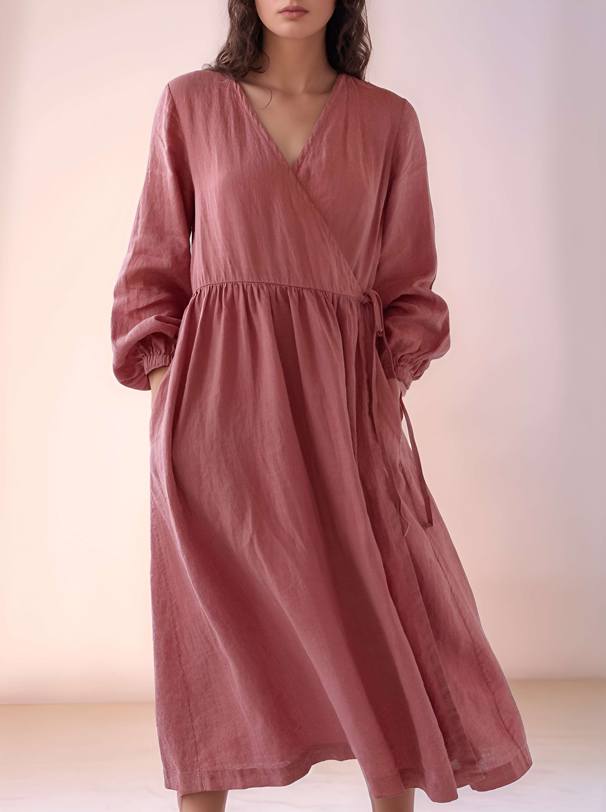 Casual Wrap Linen Dress GENEVA with Waist Tie