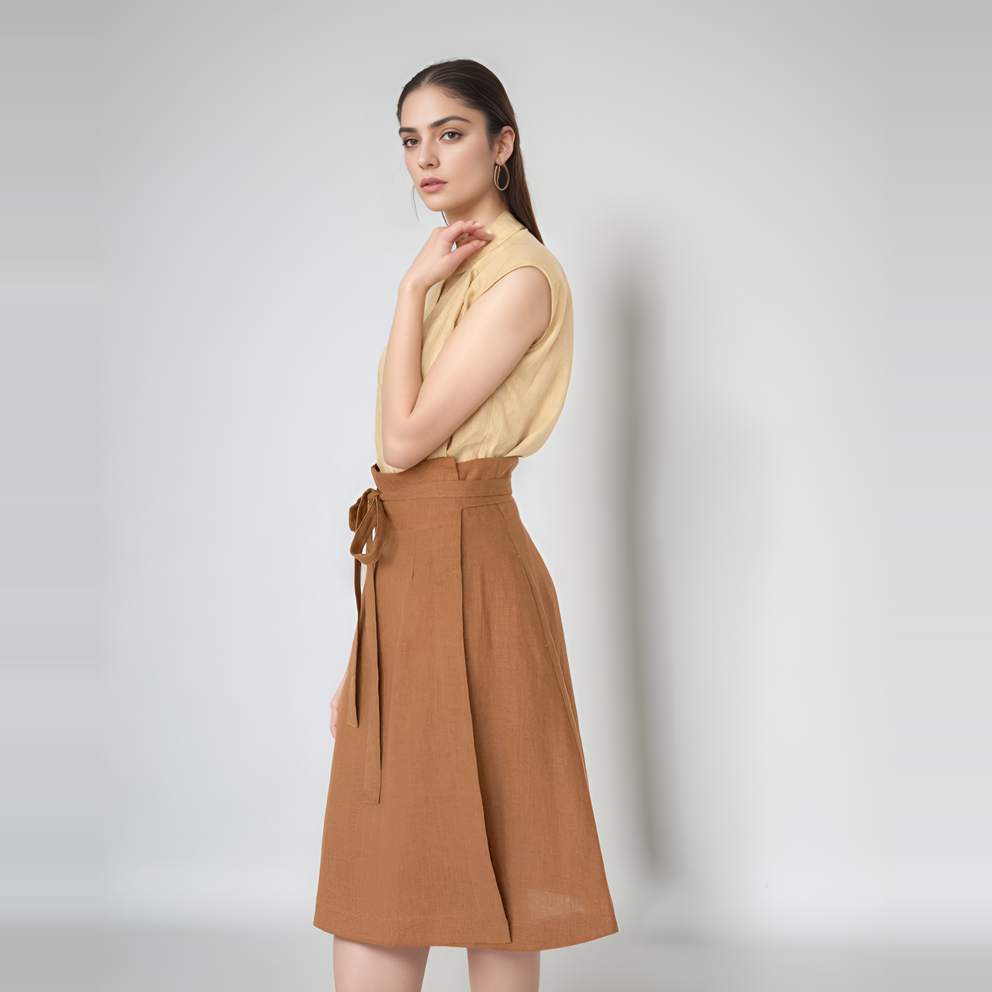 Cinnamon A-Line Linen Midi Skirt CAEN for Summer