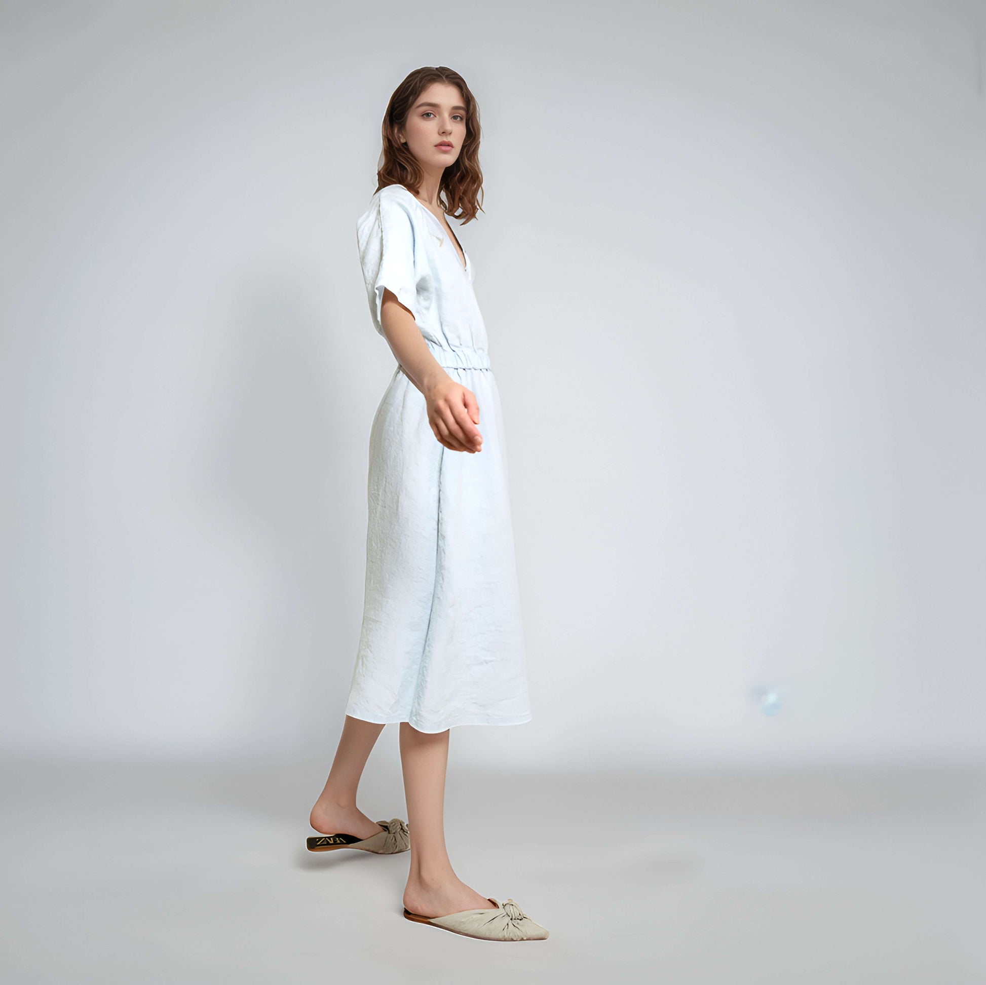 Crew Neck A-Line Linen Midi Dress MULHOUSE