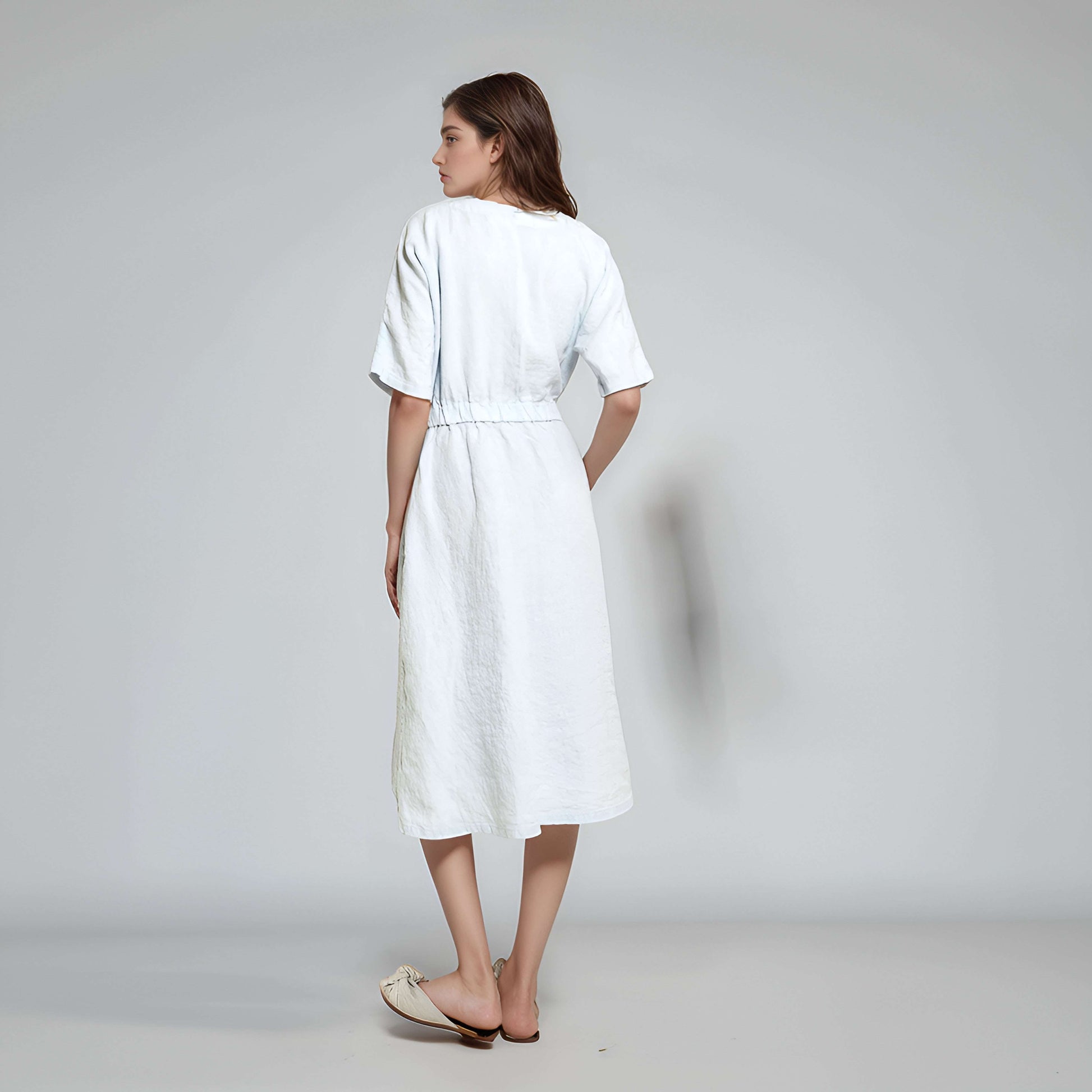 Crew Neck A-Line Linen Midi Dress MULHOUSE