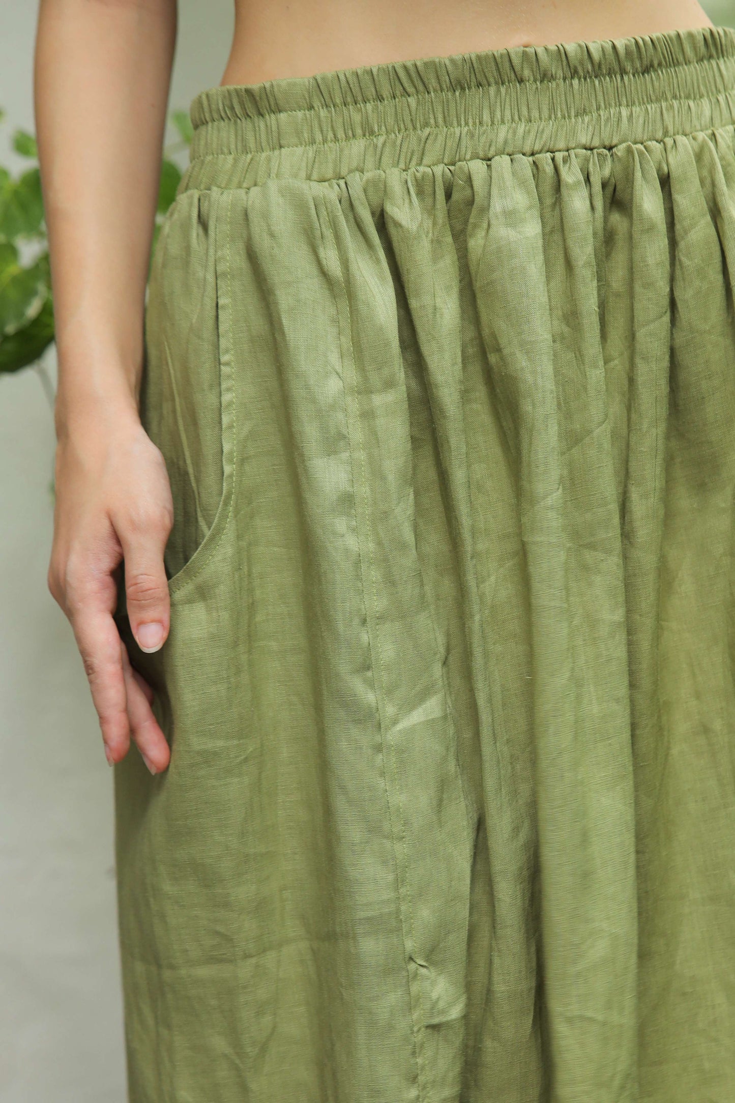 Elastic Waist Midi Linen Skirt METZ with Pockets for Women