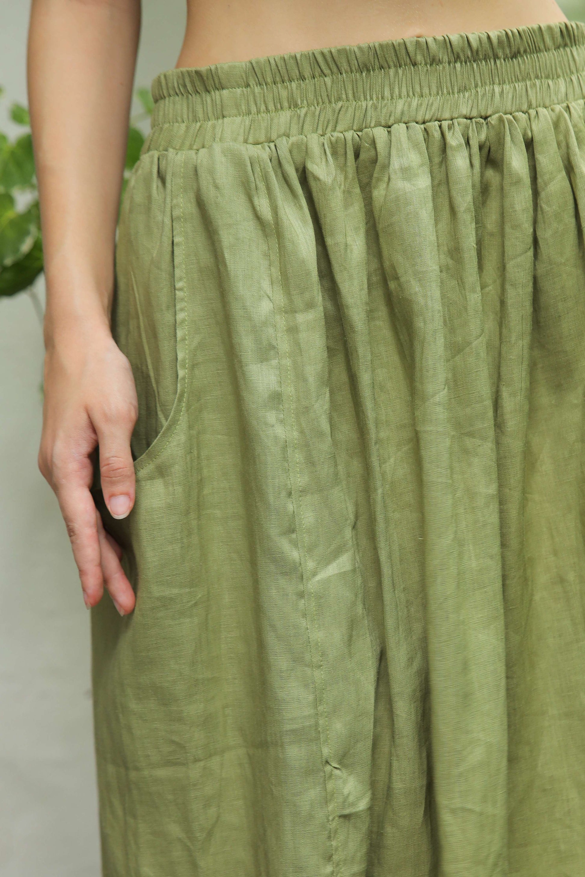 Elastic Waist Midi Linen Skirt METZ with Pockets for Women