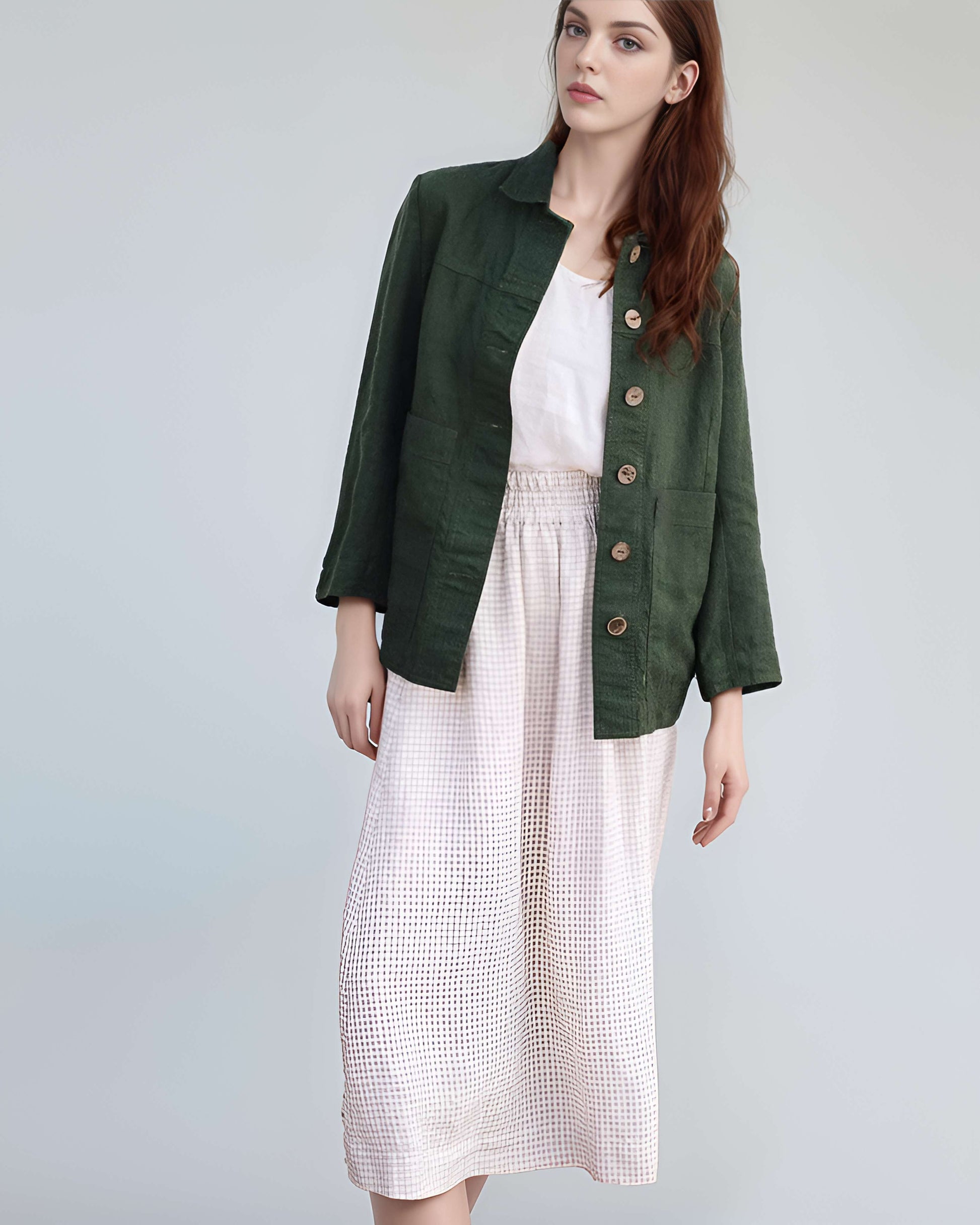 Elastic Waist Midi Linen Skirt NANCY for Summer