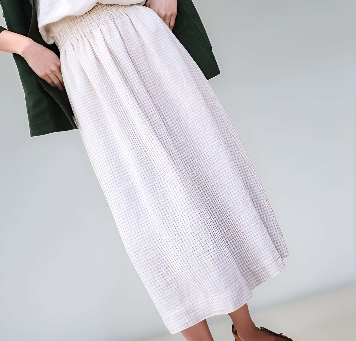 Elastic Waist Midi Linen Skirt NANCY for Summer