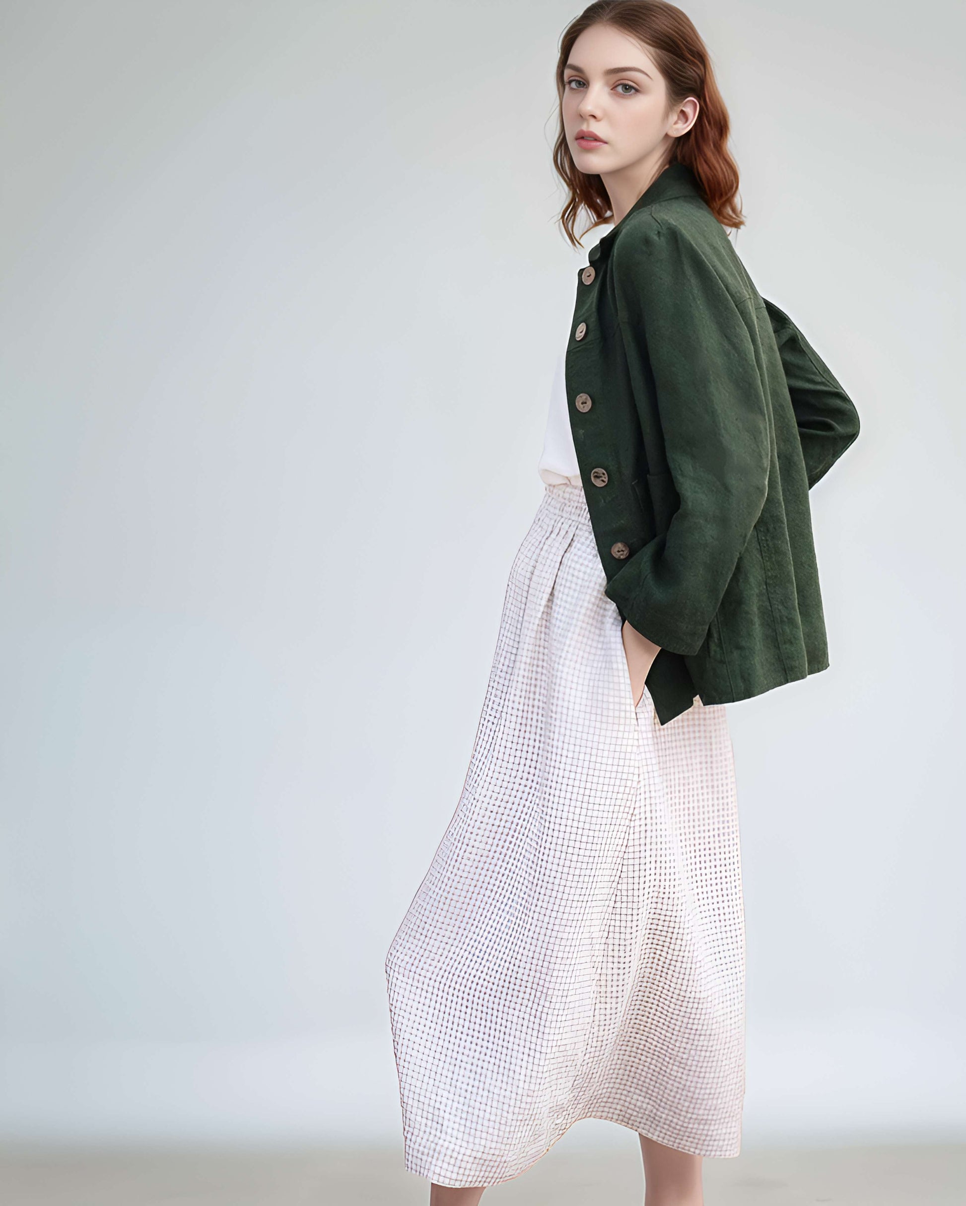 Elastic Waist Midi Linen Skirt NANCY for Summer