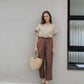 Elastic Waist Linen Long Pants BORDEAUX Relaxed